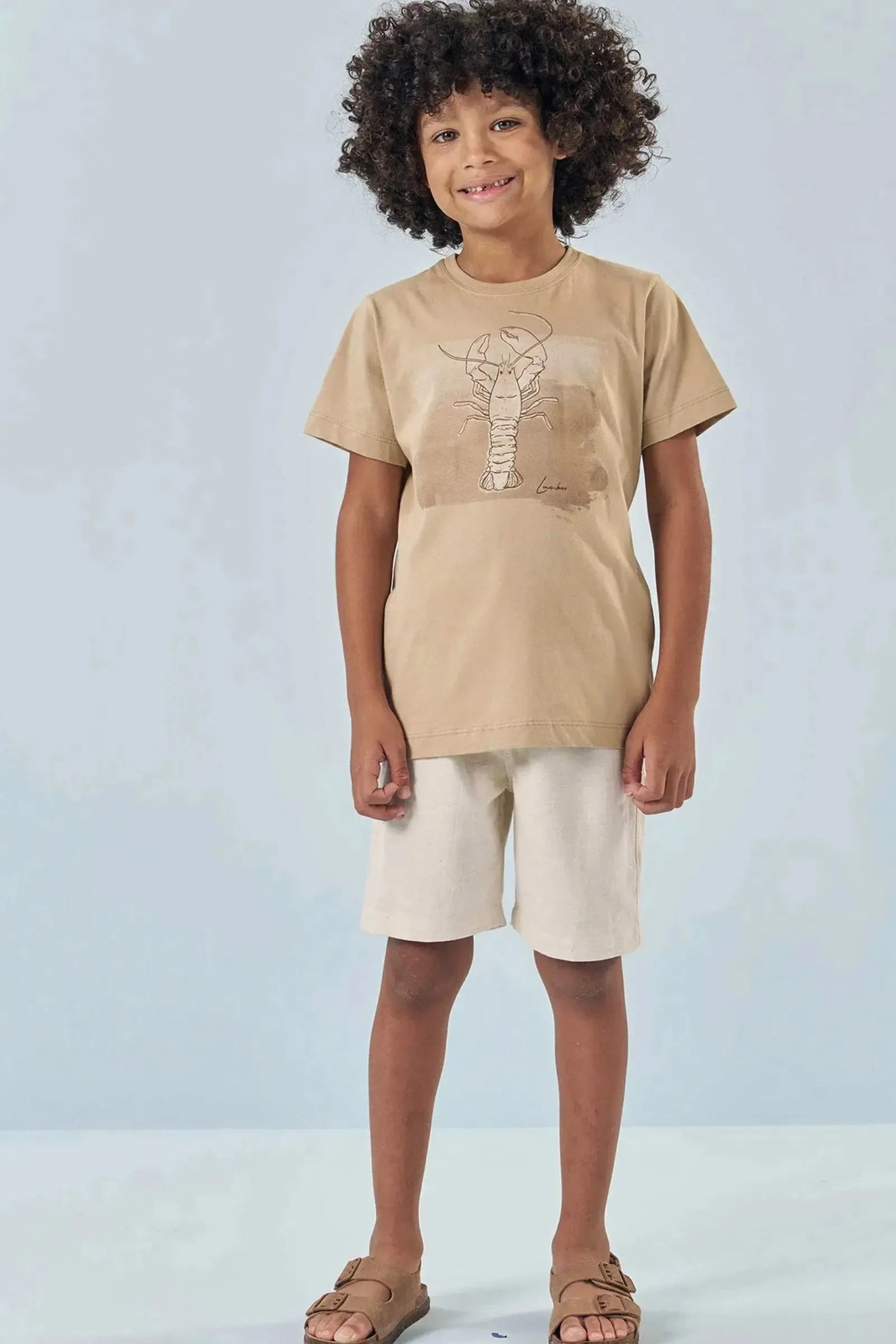 Camiseta em Meia Malha e Bermuda em Linho Santorine com Elastano 83180 LucBoo Infantil Menino