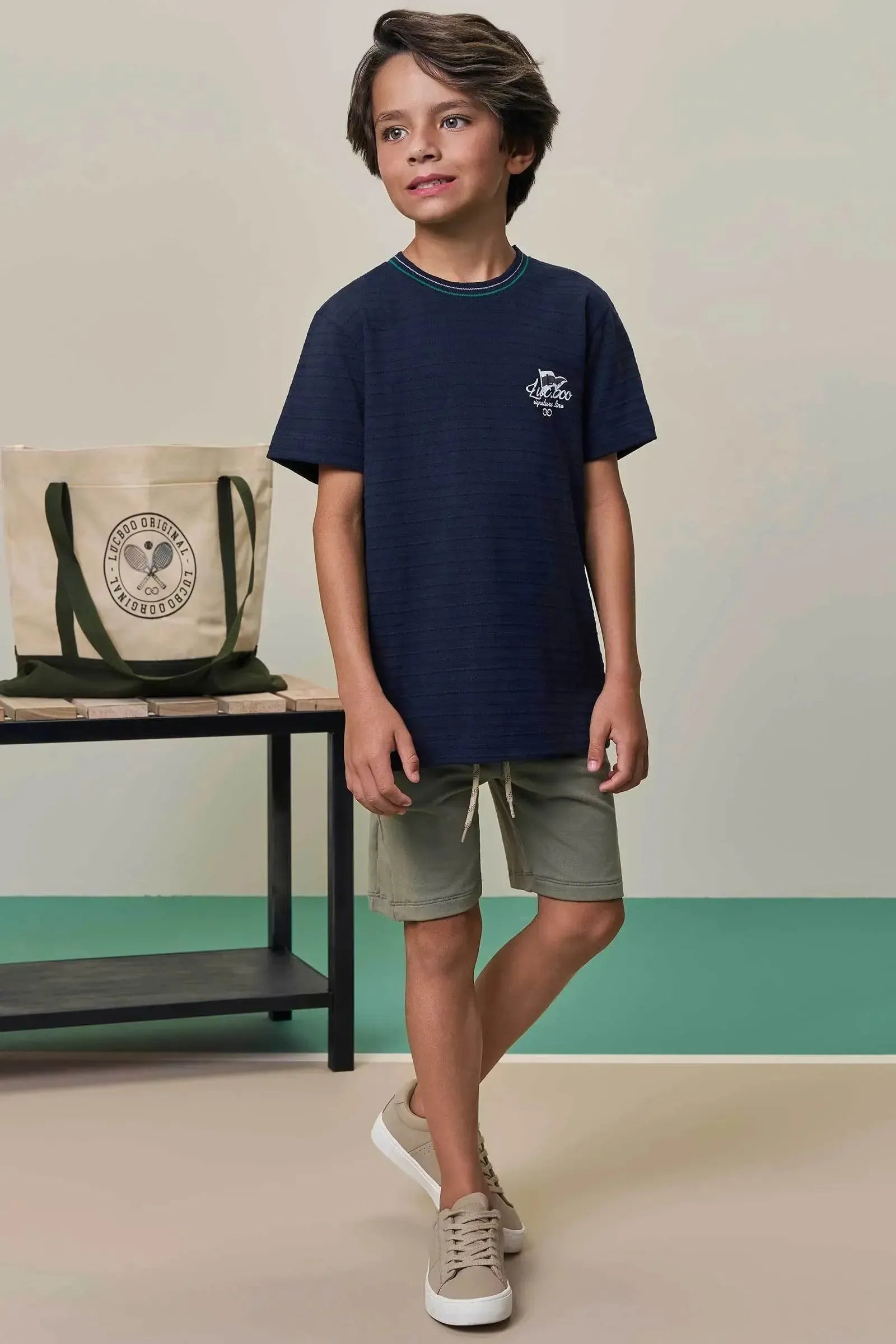 Camiseta em Meia Malha Textura 98421 LucBoo Infantil Menino