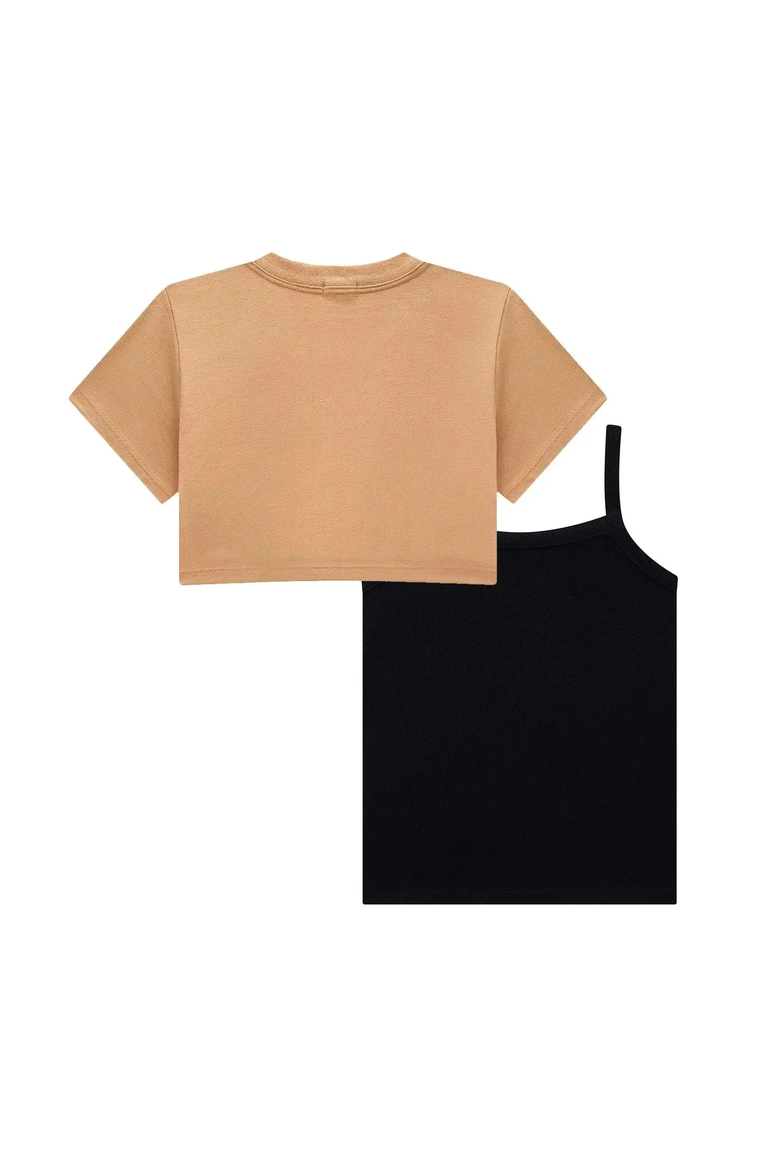 Camiseta Top Cropped Sobreposição em Meia Malha e Regata em Canelado Liz 83541 Vic&Vicky Teen Menina