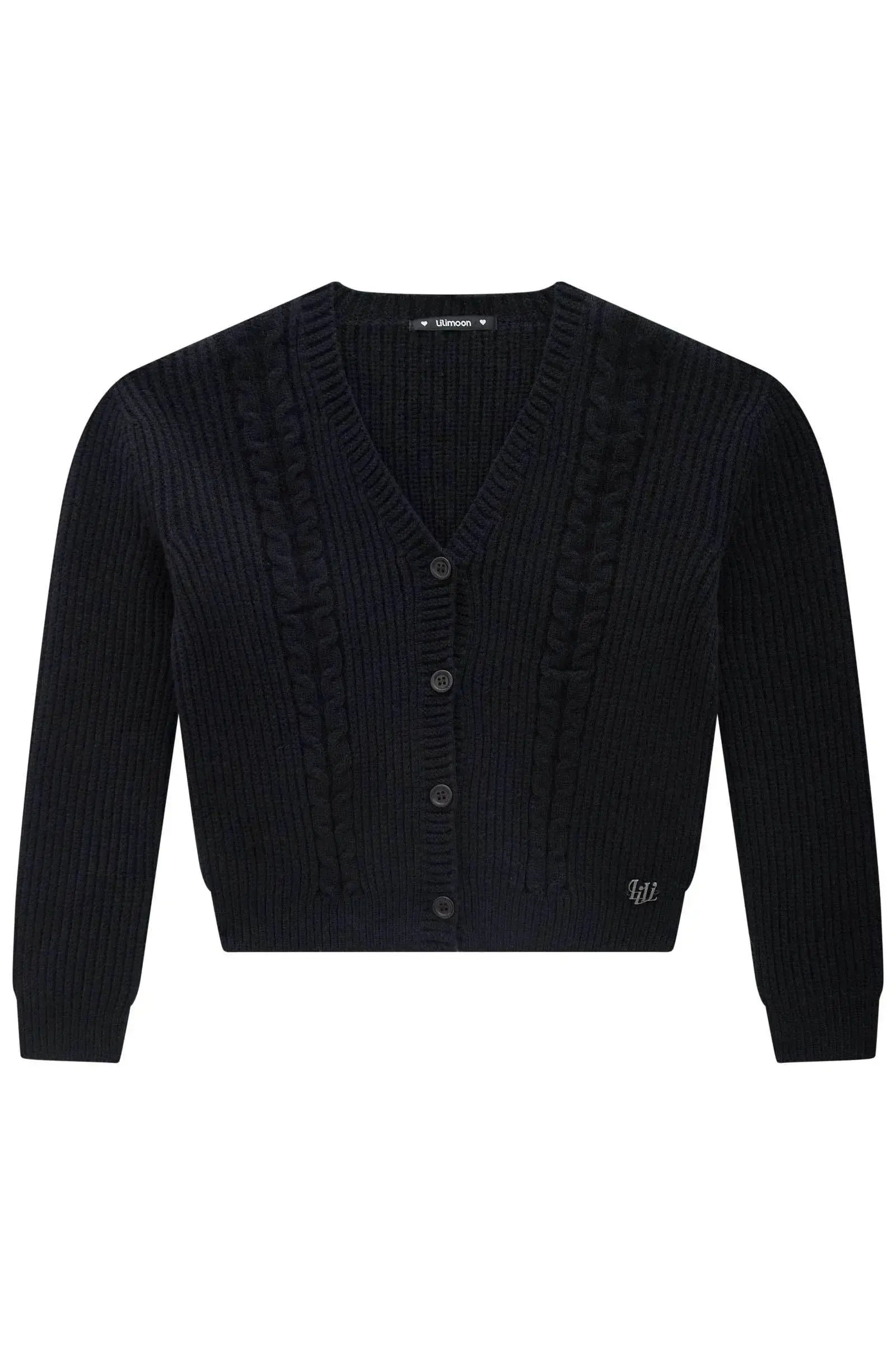 洋楽 LADY 14 Cardigan Boxy Tricô Prime Preto Menina - Lilimoon Teen