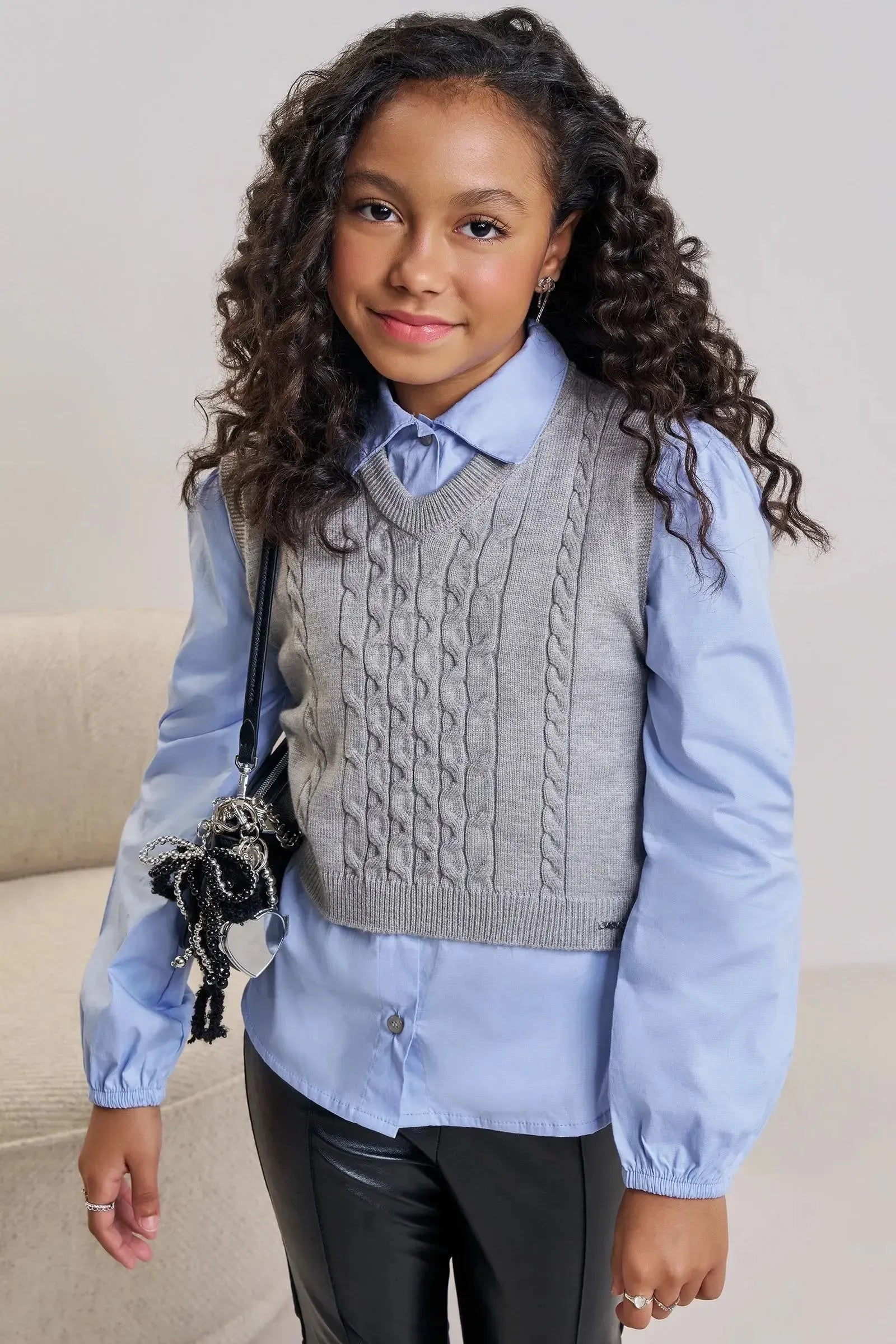 Colete Cropped em Tricô Prime 86991 Vic&Vicky Teen Menina