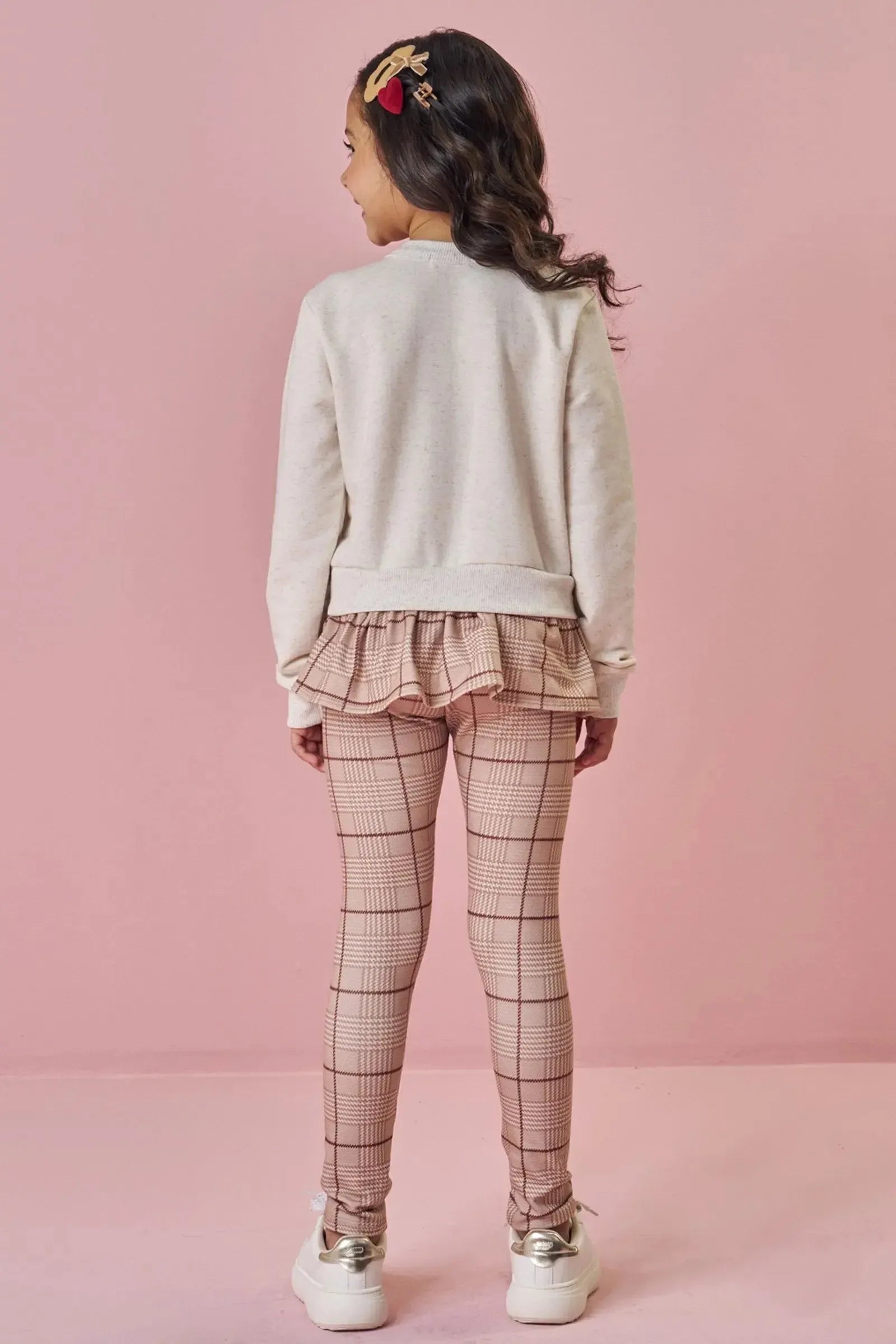 Conjunto Blusão em Moletom C/ Pelúcia e Calça Legging em Molecotton 90318 Kukiê Infantil Menina