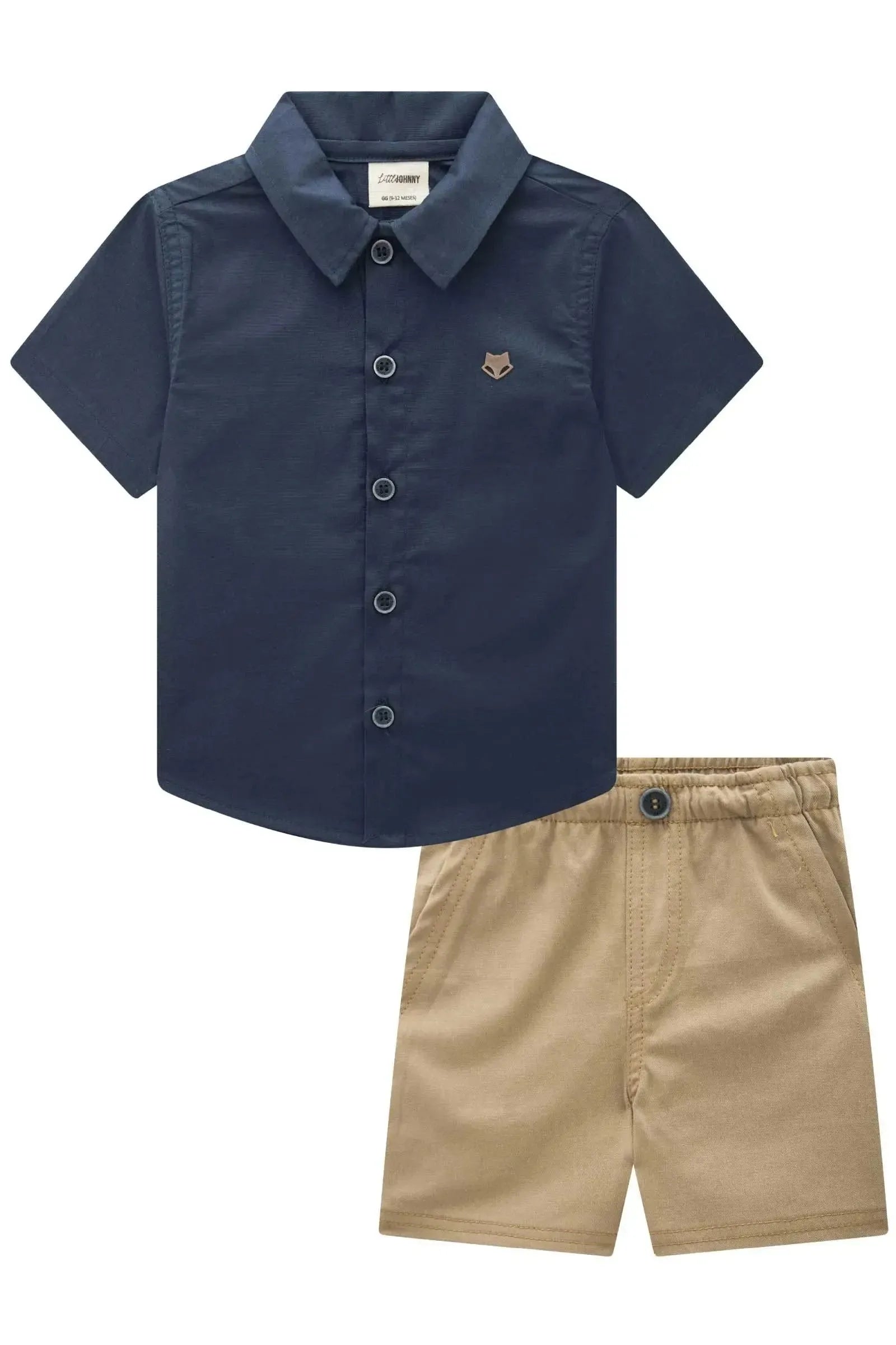 Conjunto Camisa em Tricoline Mônaco com Elastano e Bermuda em Sarja Girassol com Elastano 93906 Johnny Fox Bebê Menino