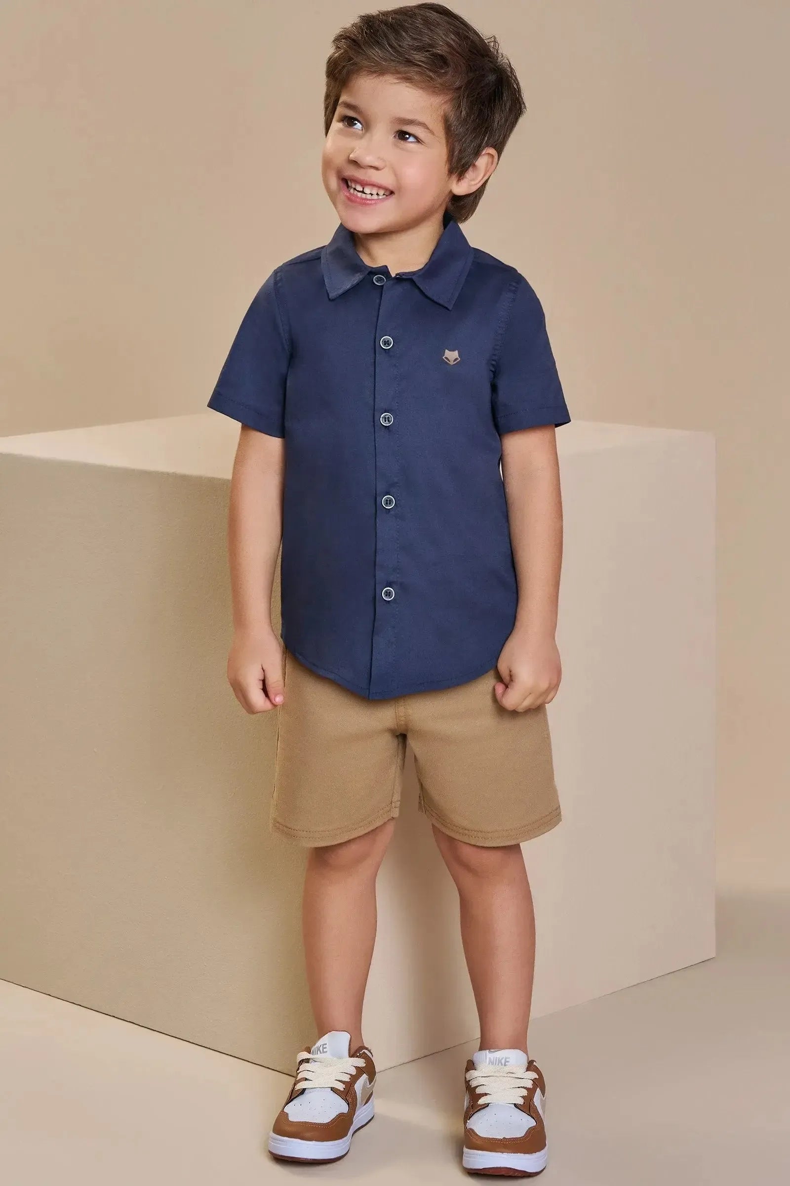 Conjunto Camisa em Tricoline Mônaco com Elastano e Bermuda em Sarja Girassol com Elastano 93906 Johnny Fox Bebê Menino