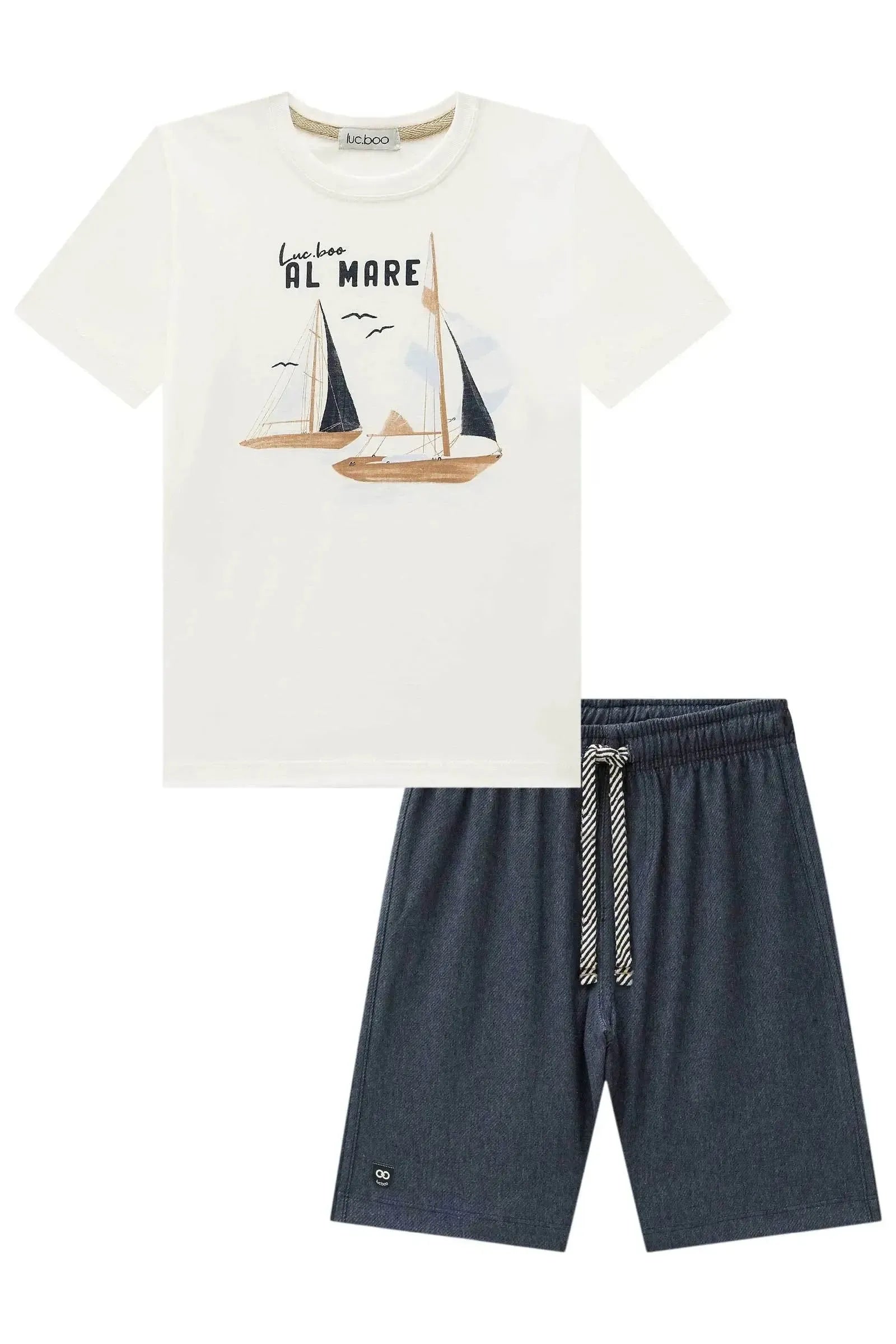 Conjunto Camiseta em Meia Malha e Bermuda em Cotton Jeans com Elastano 95436 LucBoo Infantil Menino
