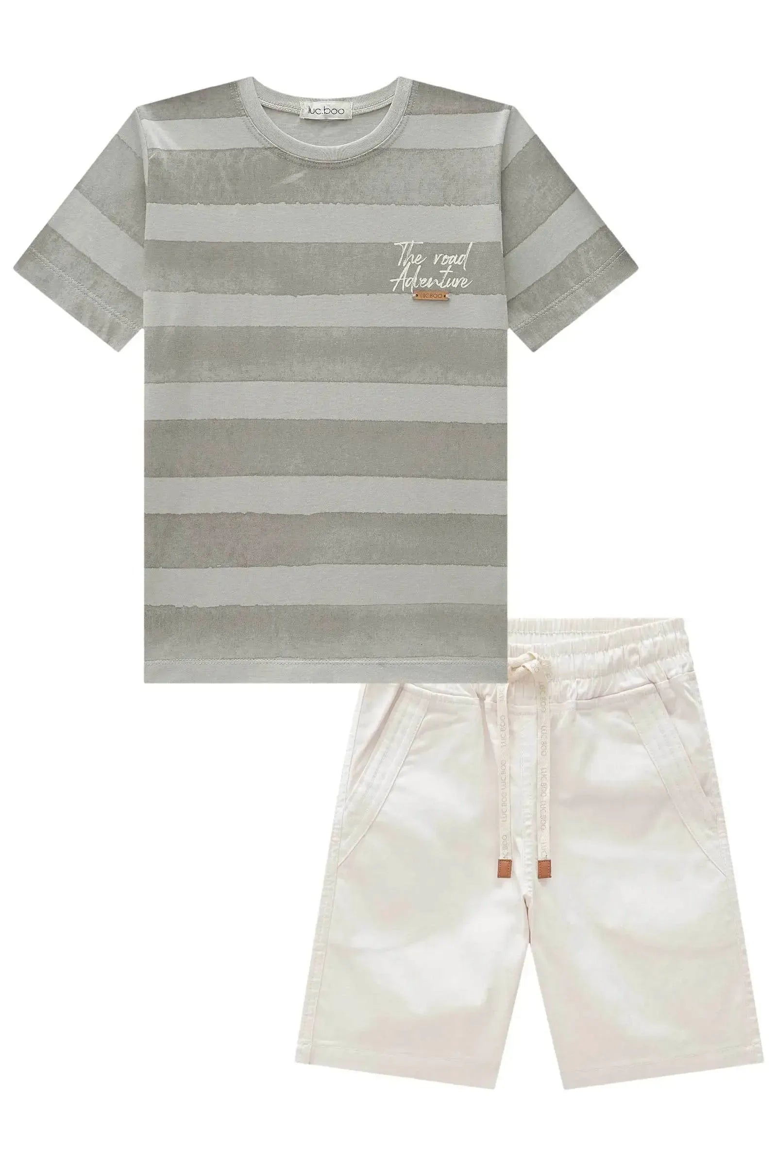 Conjunto Camiseta em Meia Malha e Bermuda em Sarja Caribe com Elastano 83597 LucBoo Infantil Menino