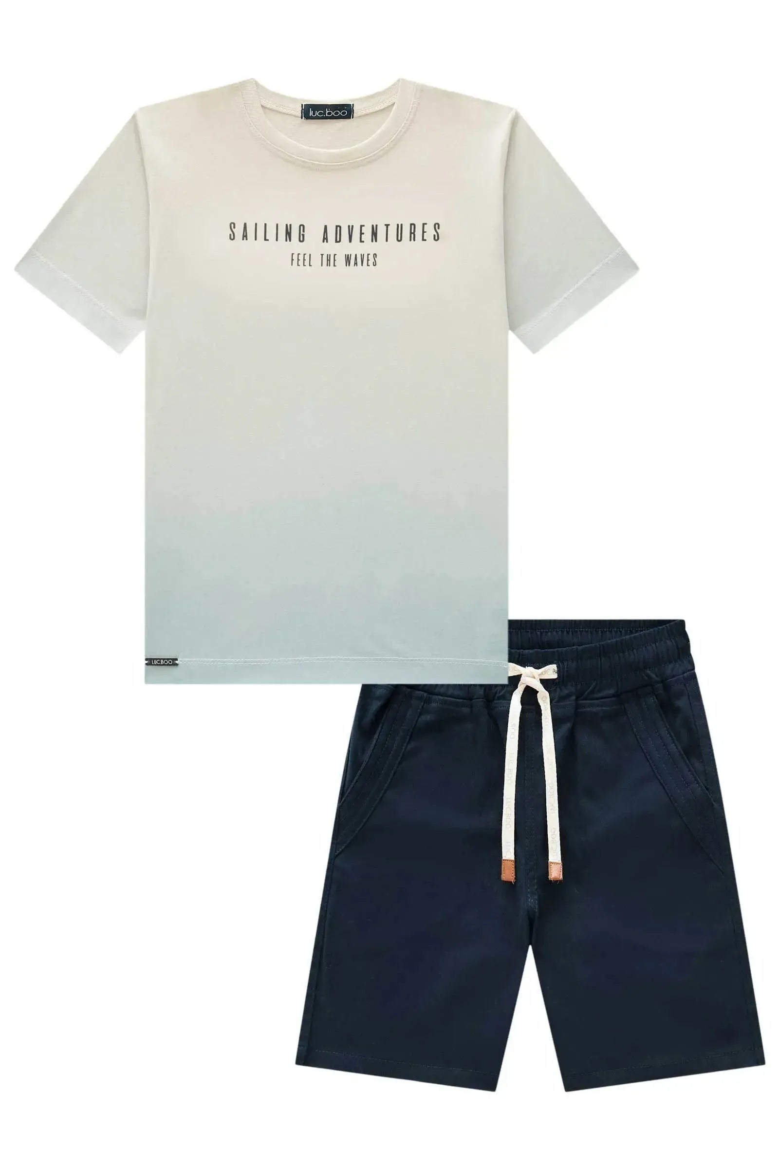 Conjunto Camiseta em Meia Malha e Bermuda em Sarja Caribe com Elastano 83597 LucBoo Infantil Menino