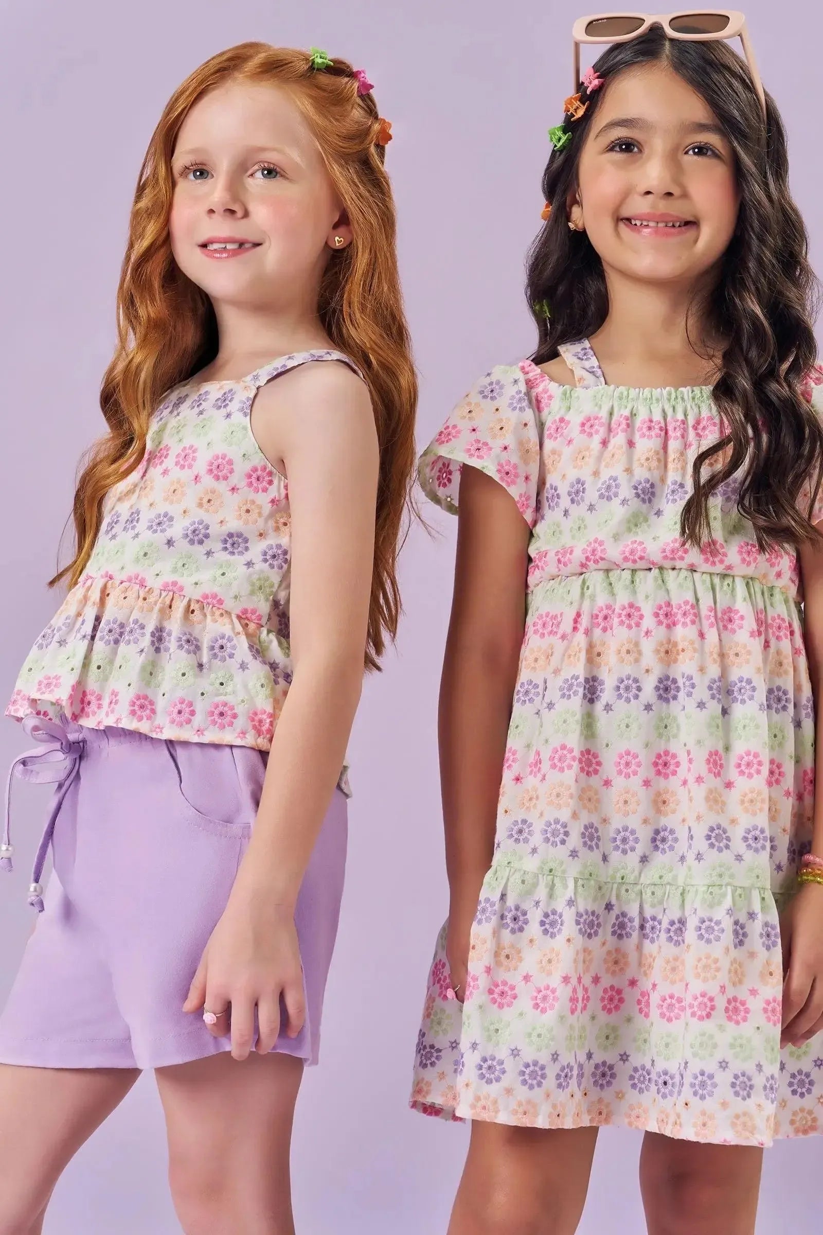 Conjunto de Bata Boxy em Tecido Bordado e Shorts em Sarja com Elastano 84901 Kukiê Infantil Menina