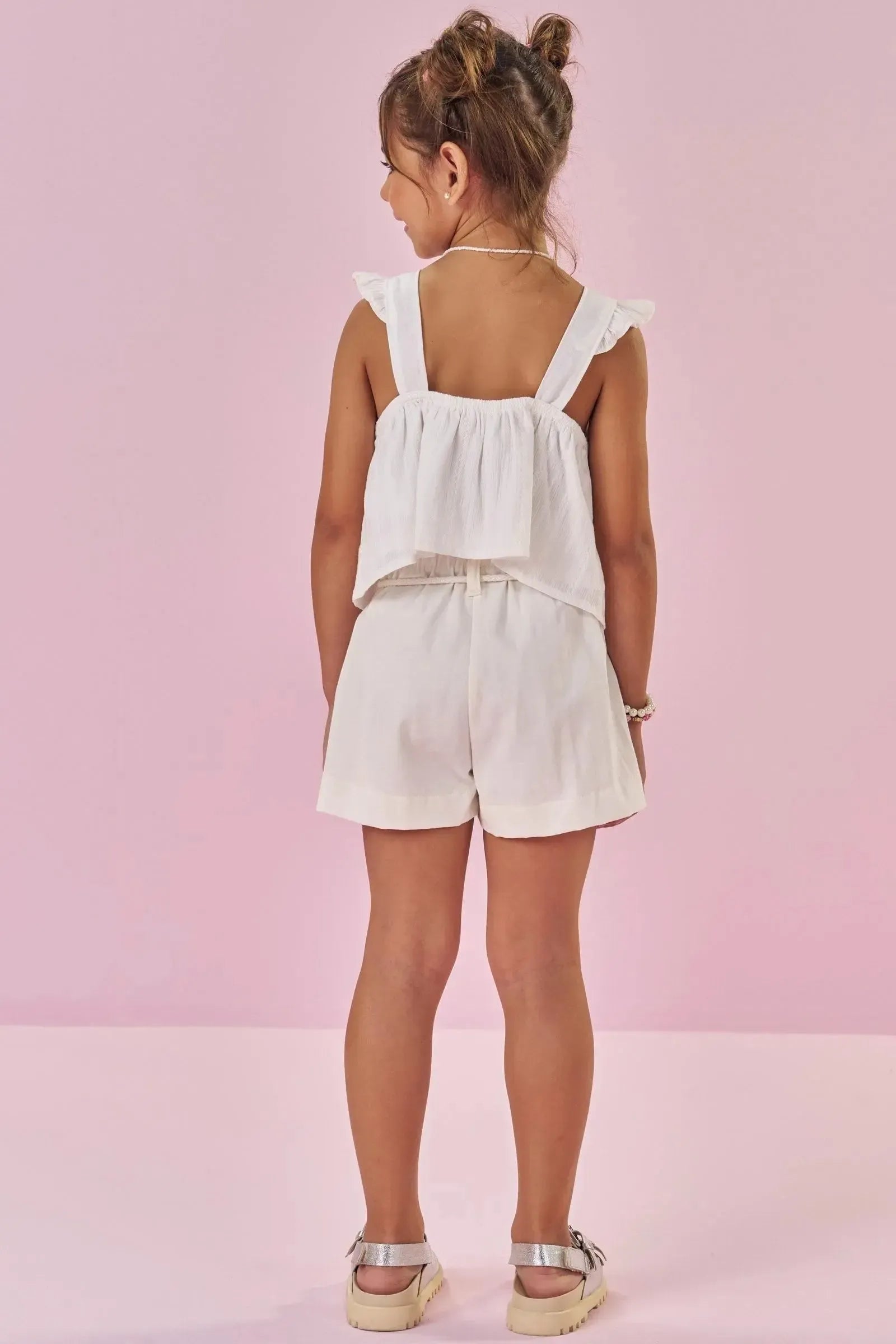 Conjunto de Bata Boxy em Tricoline Textura 100% Algodão e Shorts em Sarja com Elastano 87579 Kukiê Infantil Menina