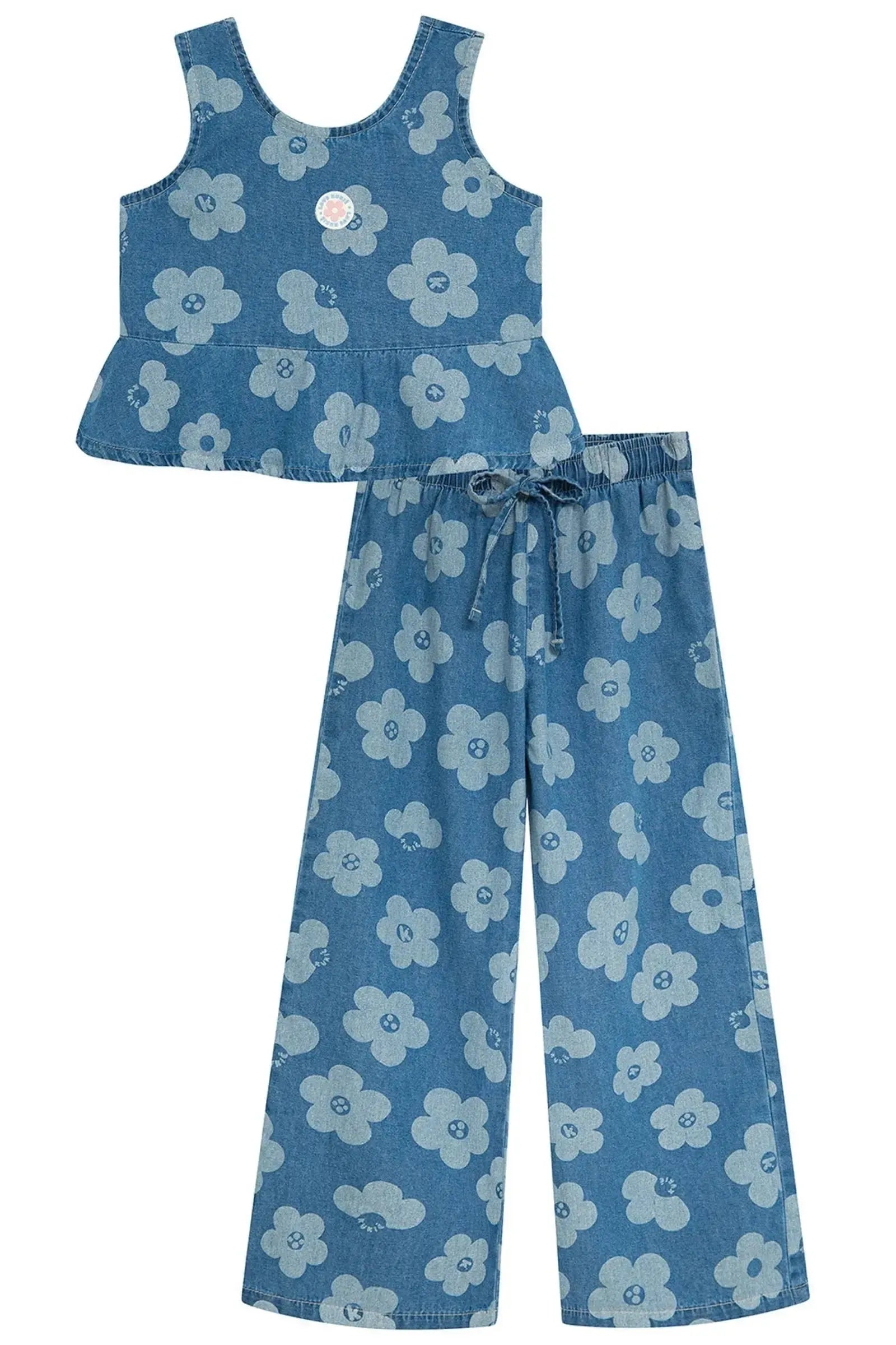 Conjunto de Bata e Calça em Jeans 95069 Kukiê Infantil Menina