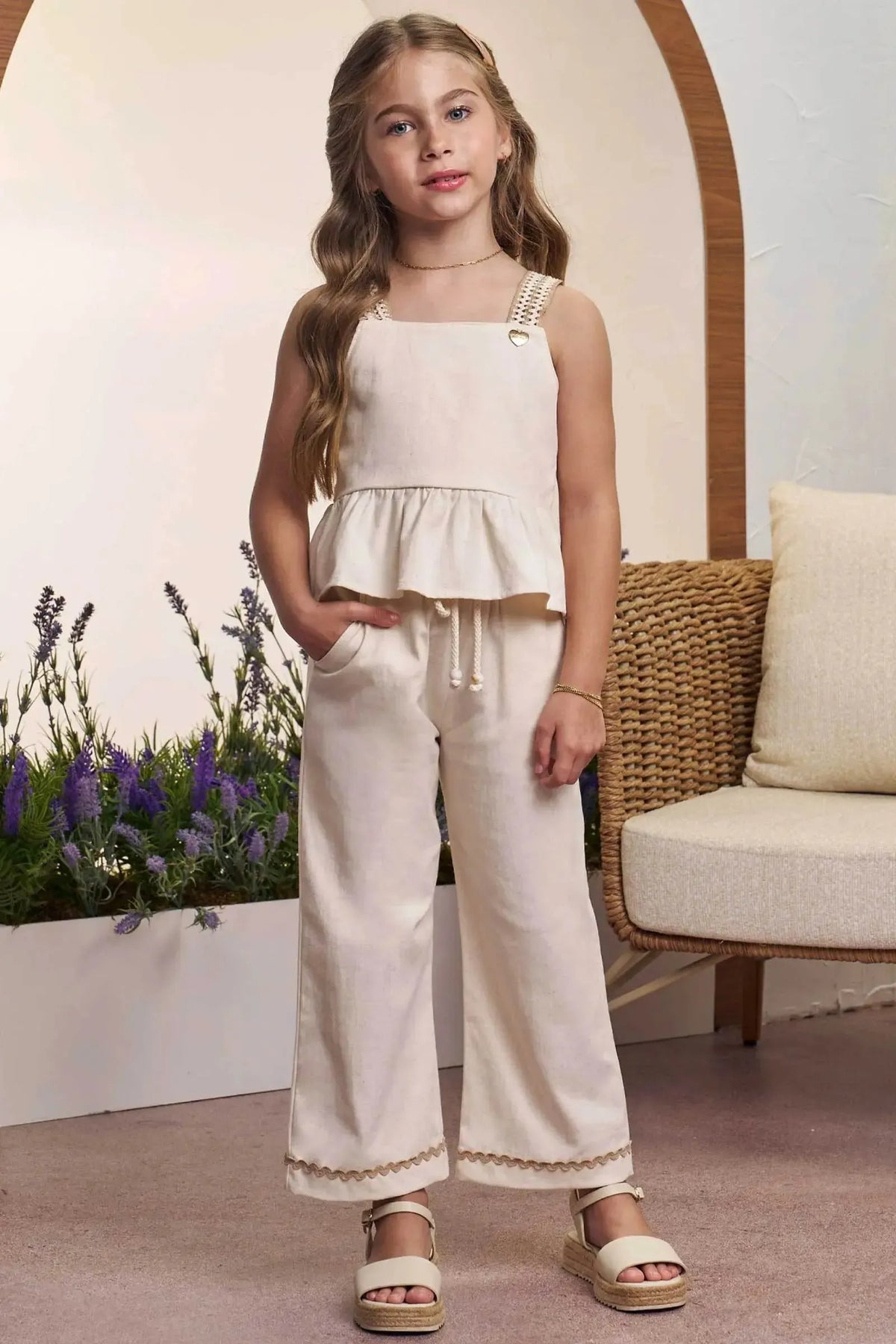 Conjunto de Bata e Calça Mariner em Linho com Elastano 98536 Infanti Infantil Menina