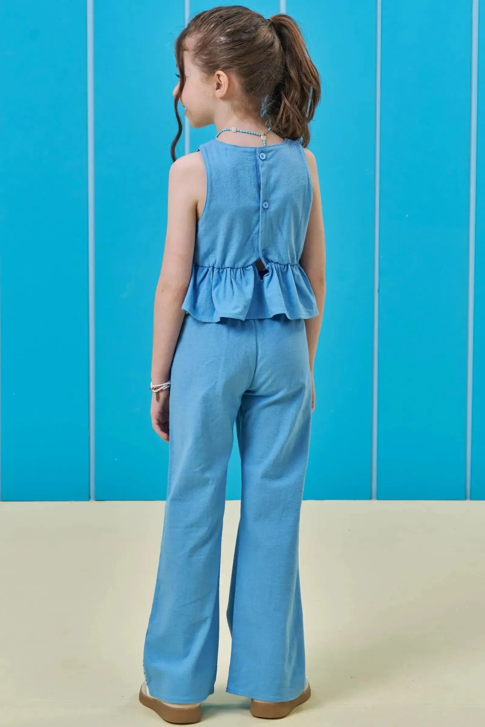 Conjunto de Bata e Calça Wide Leg em Linho Santorine 95879 Kukiê Infantil Menina