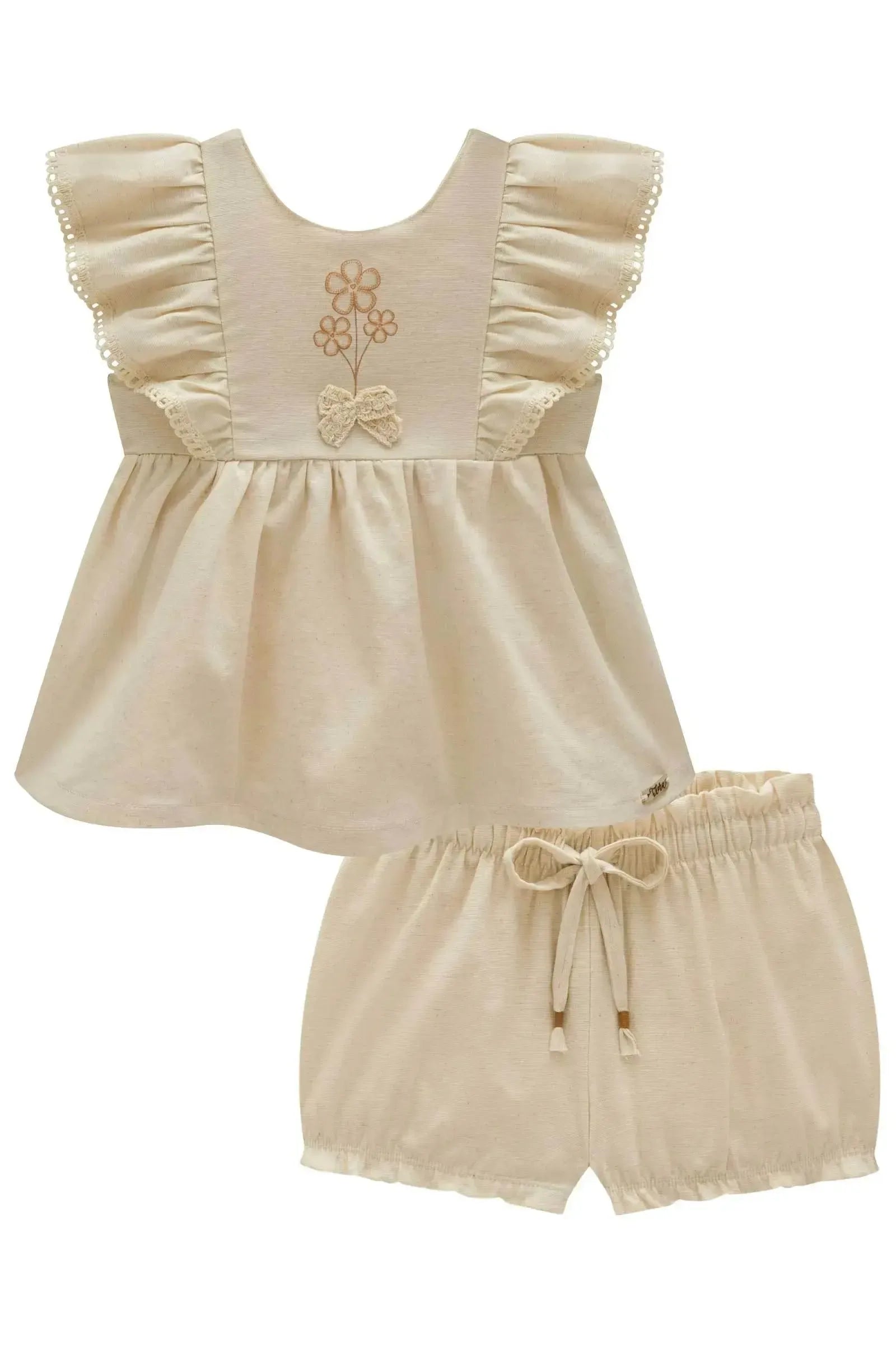 Conjunto de Bata e Shorts em Linho com Elastano 98560 Infanti Bebê Menina