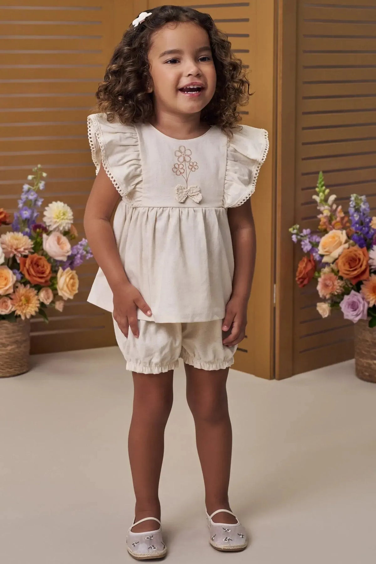 Conjunto de Bata e Shorts em Linho com Elastano 98560 Infanti Bebê Menina