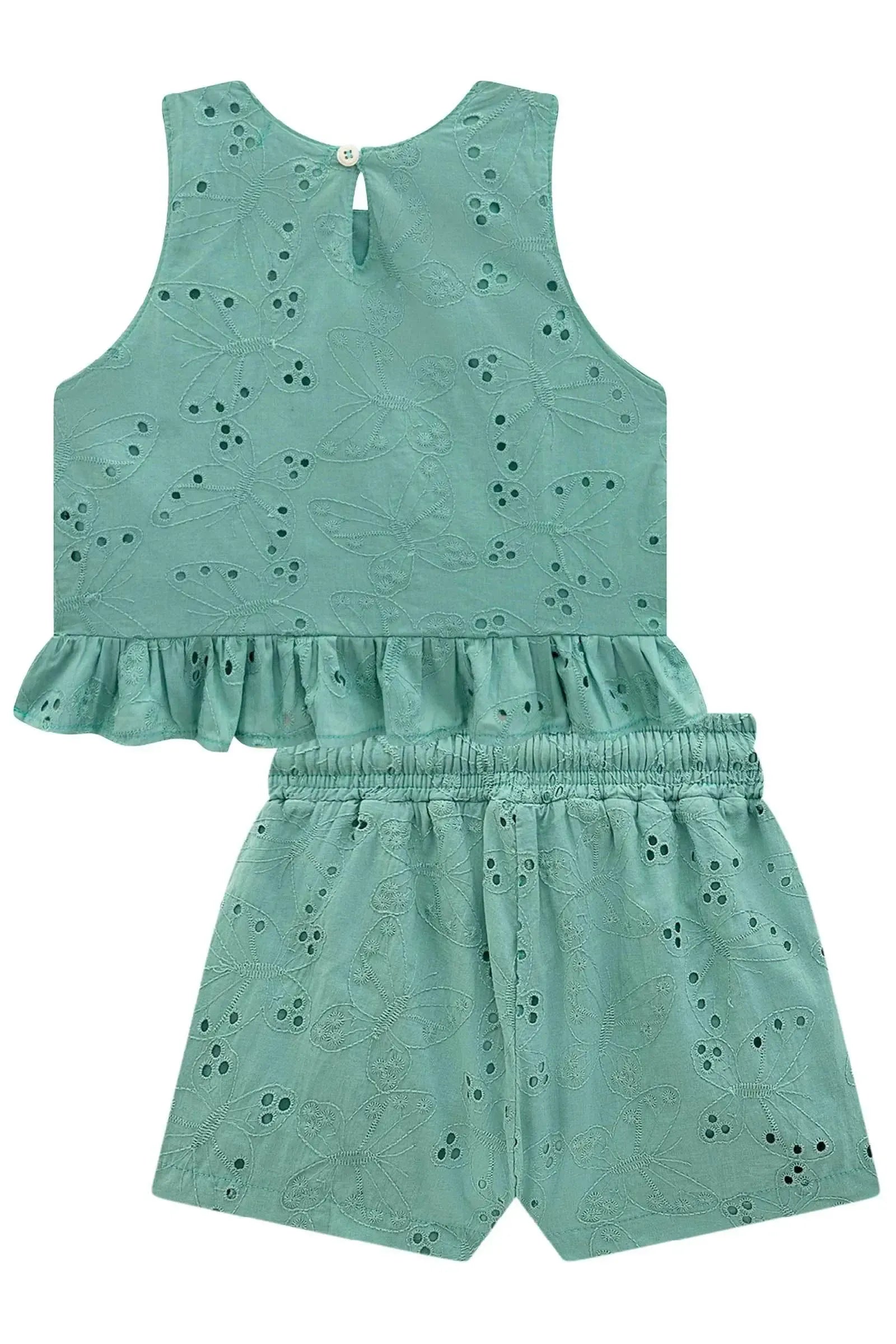 Conjunto de Bata e Shorts em Tecido Bordado 98308 Kukiê Infantil Menina