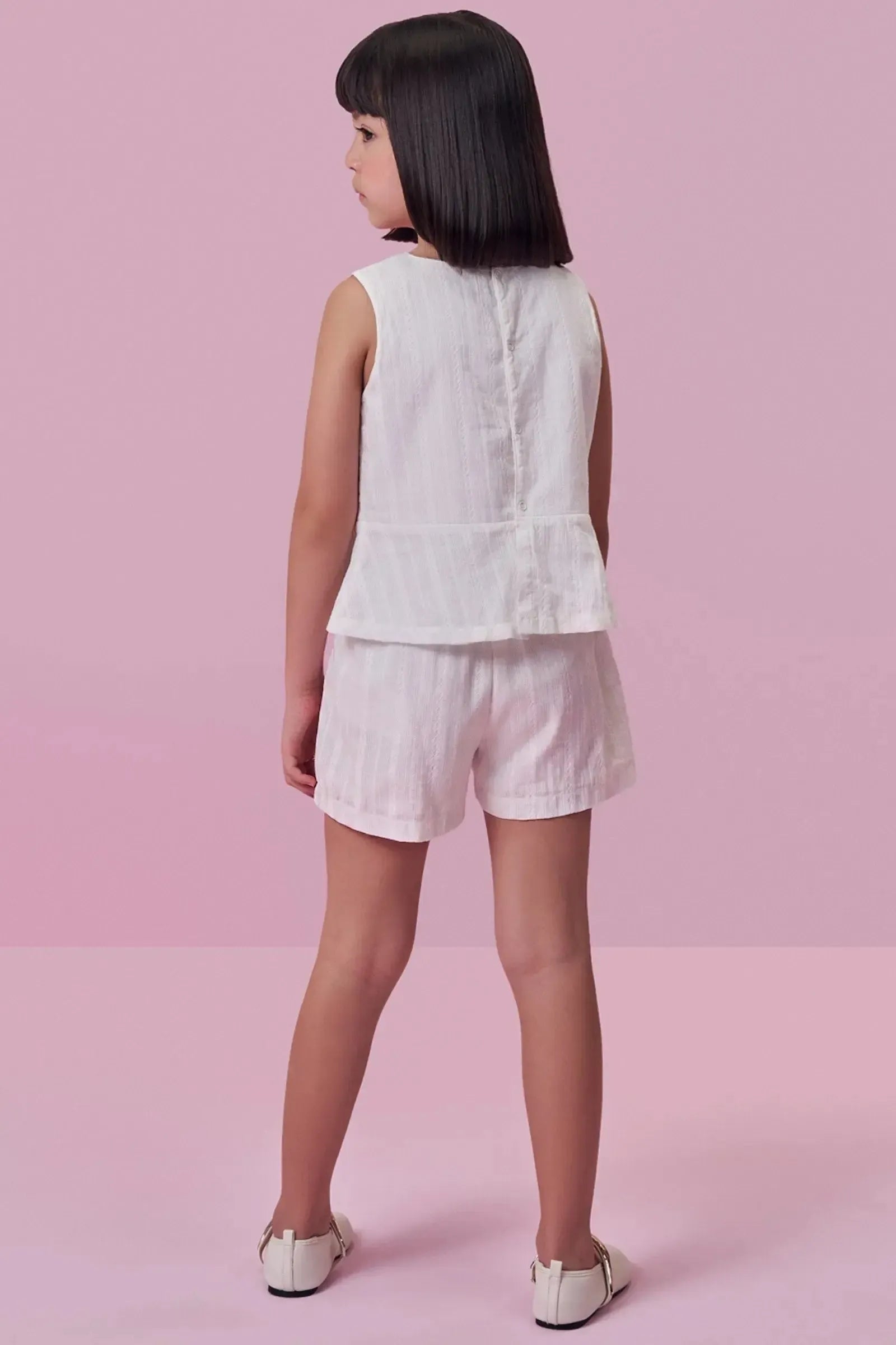 Conjunto de Bata e Shorts em Tricoline Textura Listrada 100% Algodão 99655 Kukiê Infantil Menina