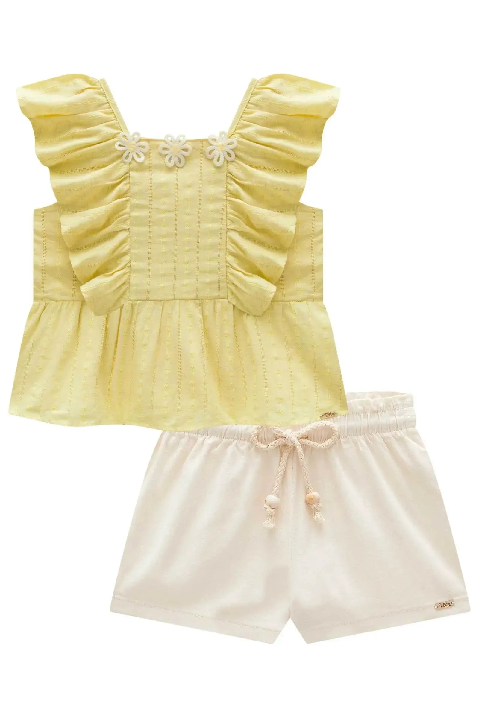 Conjunto de Bata em Blend de Linho Bordado com Shorts em Sarja com Elastano 98107 Infanti Infantil Menina