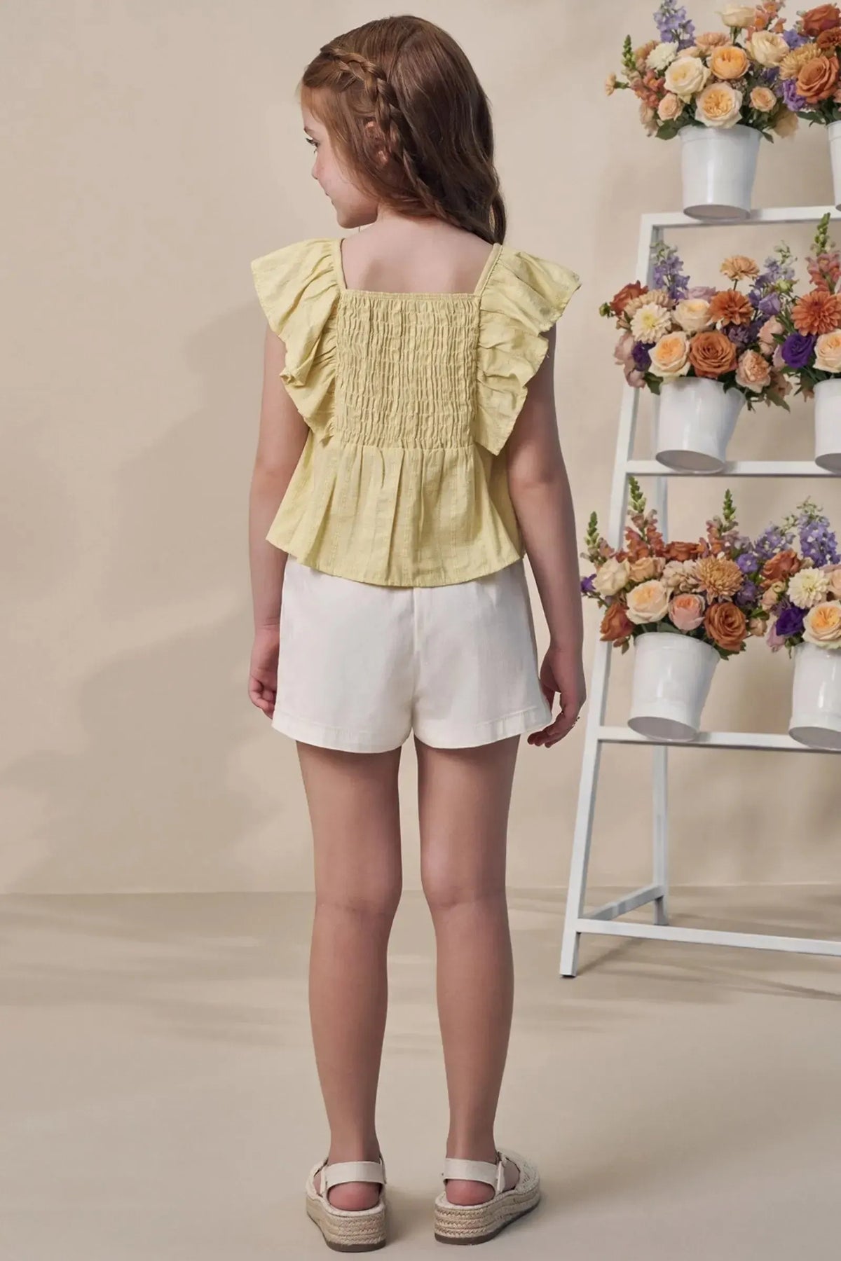 Conjunto de Bata em Blend de Linho Bordado com Shorts em Sarja com Elastano 98107 Infanti Infantil Menina