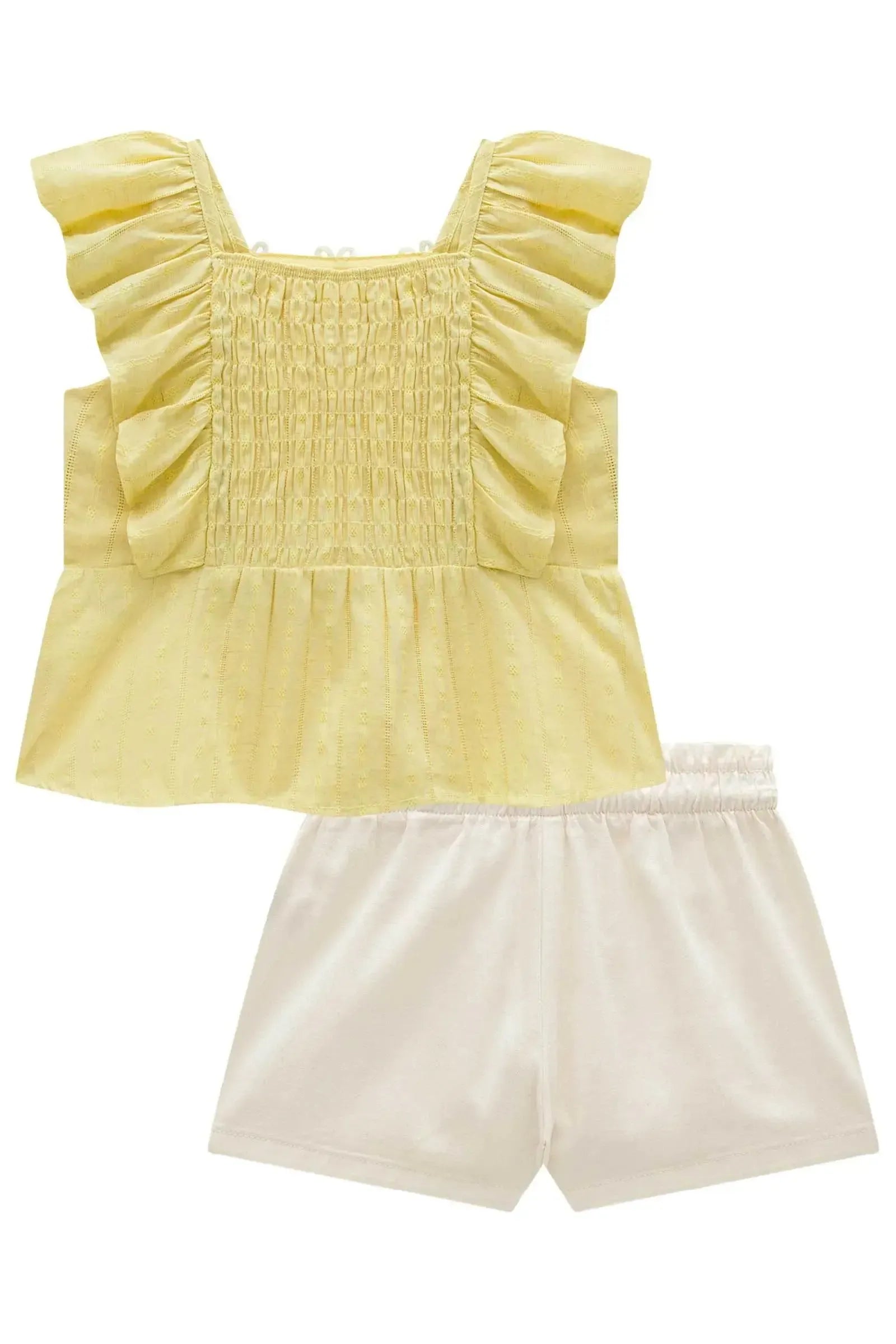 Conjunto de Bata em Blend de Linho Bordado com Shorts em Sarja com Elastano 98107 Infanti Infantil Menina