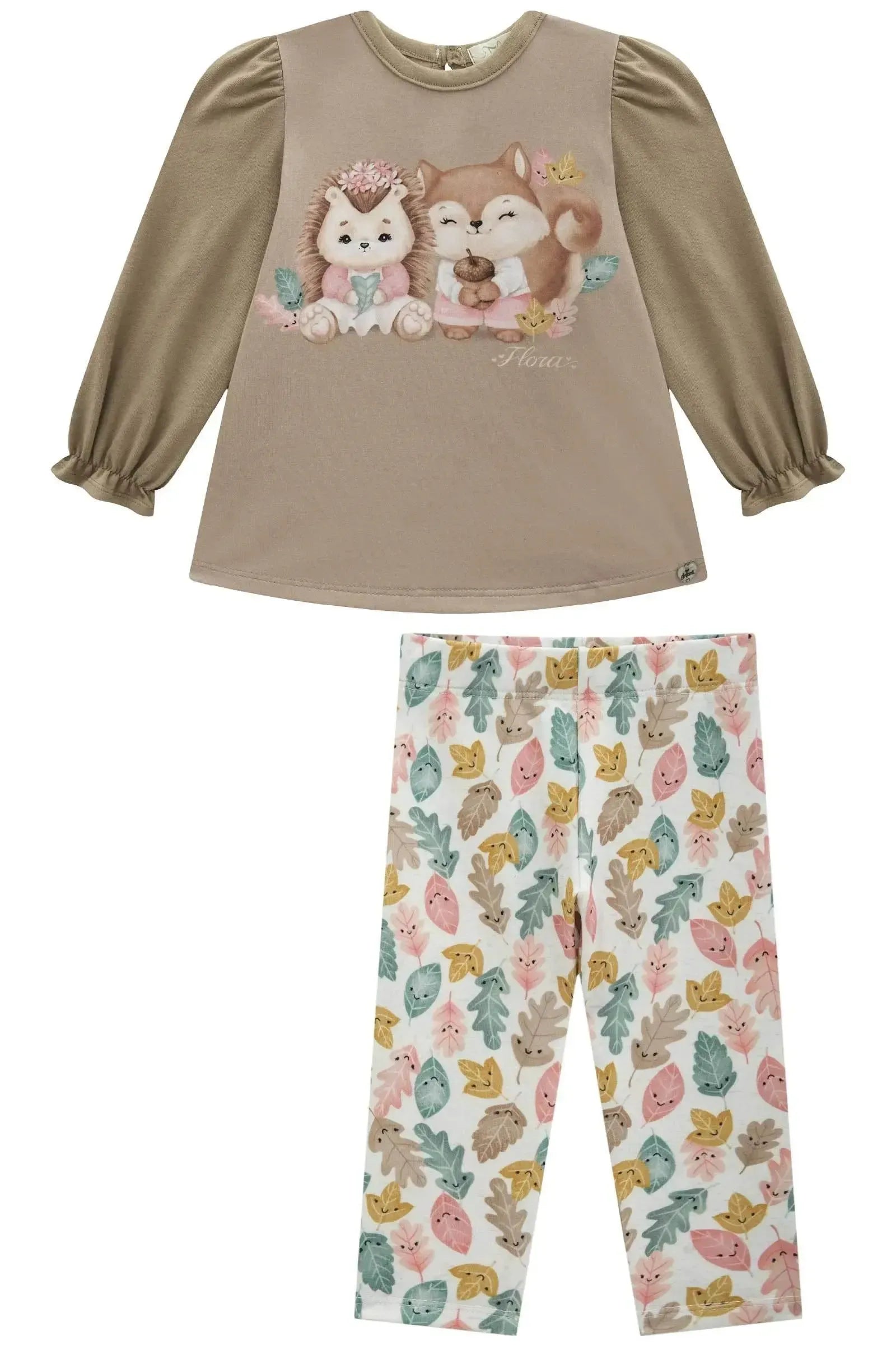 Conjunto de Bata em Cotton com Calça Legging em Molecotton 89658 Infanti Bebê Menina