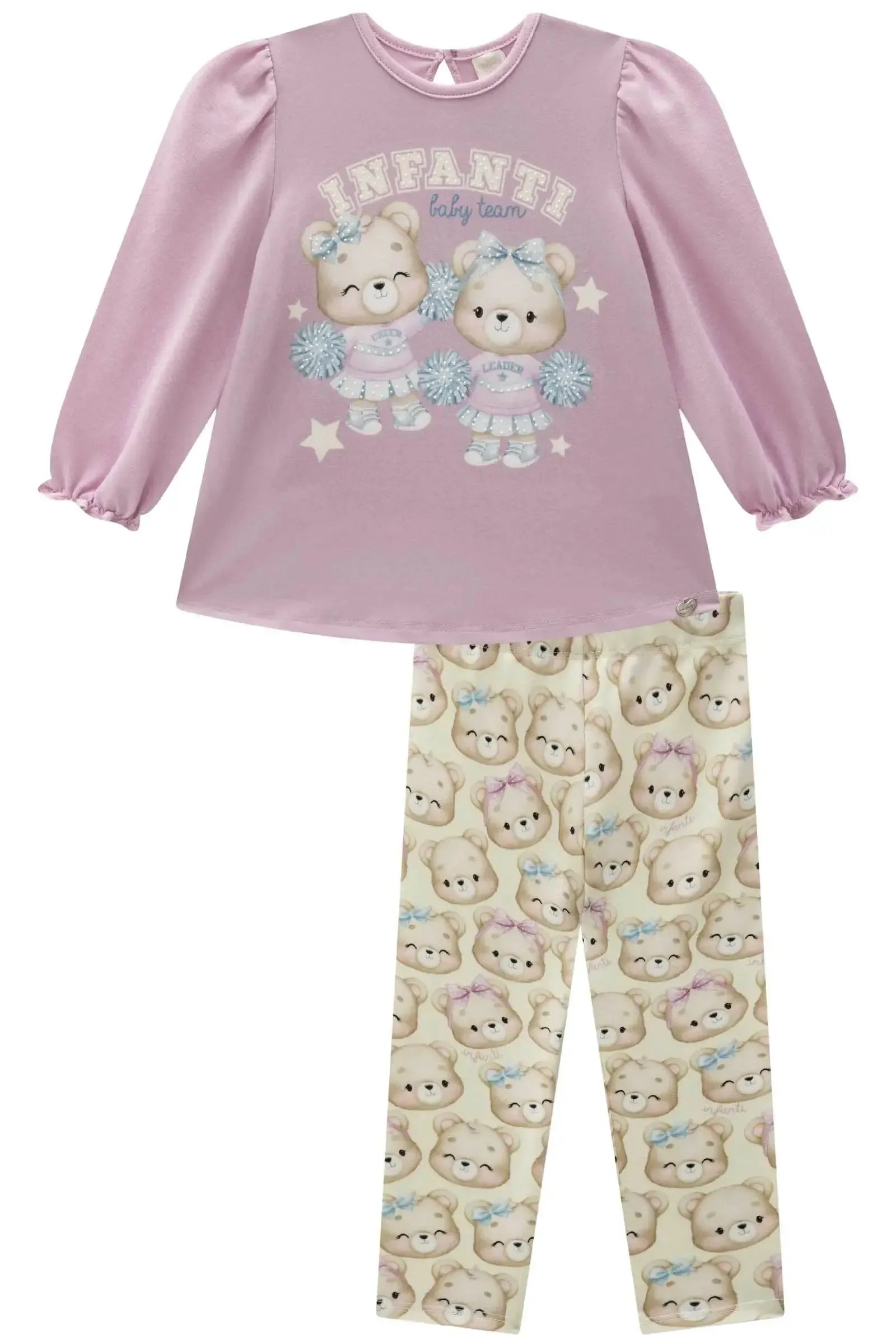 Conjunto de Bata em Cotton com Calça Legging em Molecotton 89944 Infanti Bebê Menina