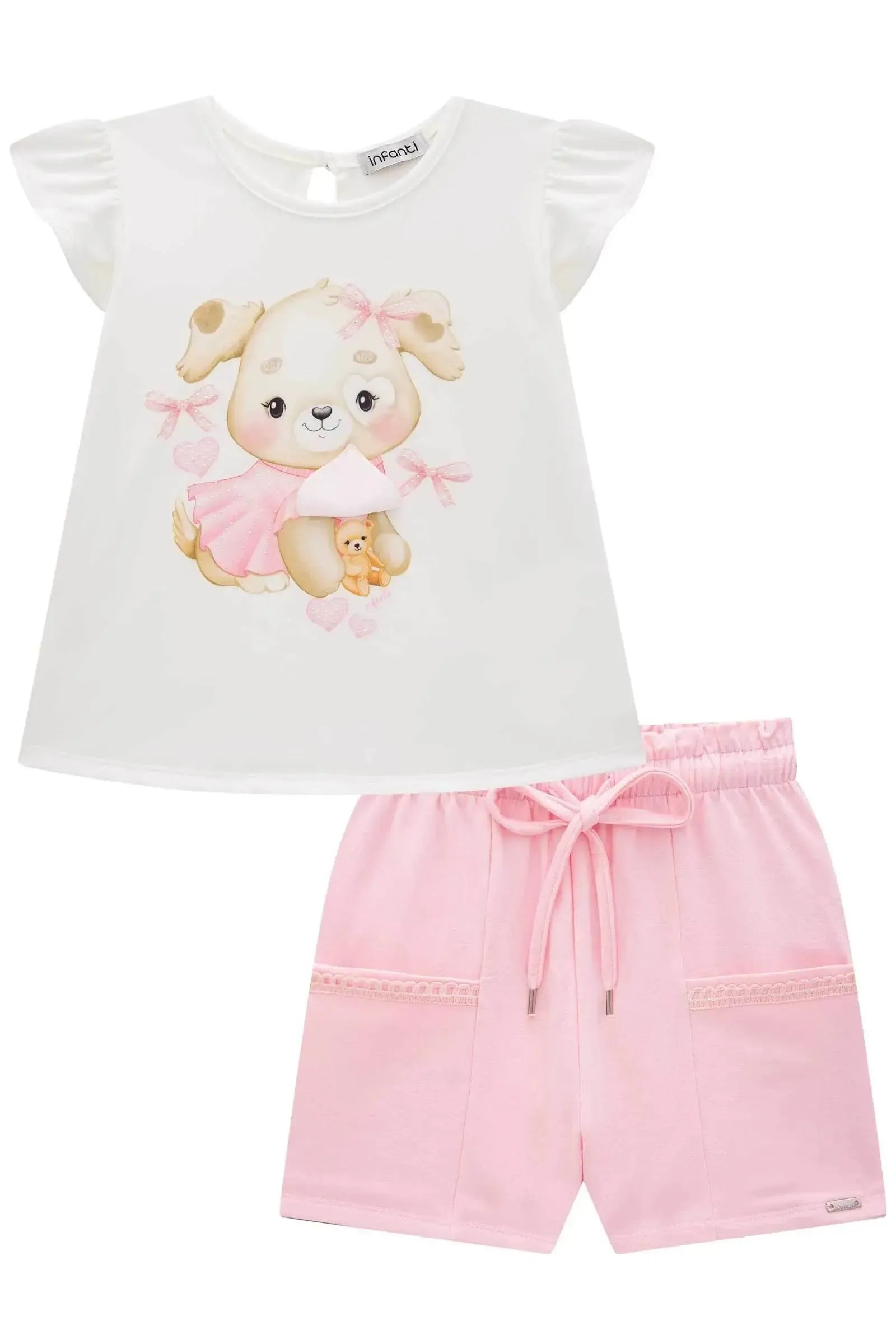 Conjunto de Bata em Cotton com Shorts em Molevisco 83645 Infanti Infantil Menina