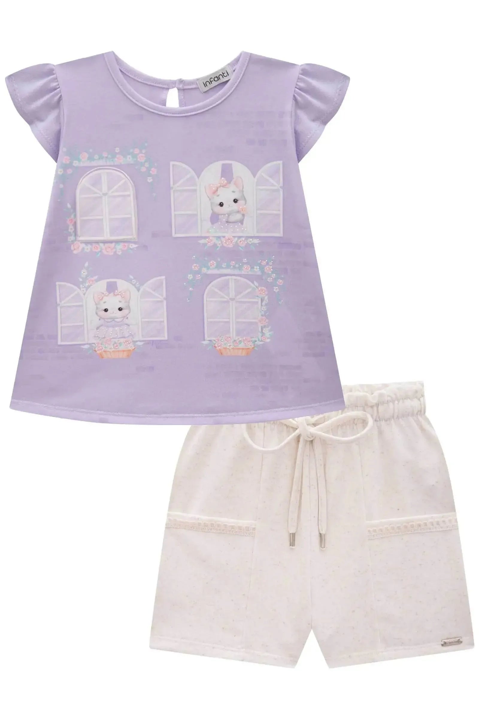 Conjunto de Bata em Cotton com Shorts em Molevisco 83645 Infanti Infantil Menina