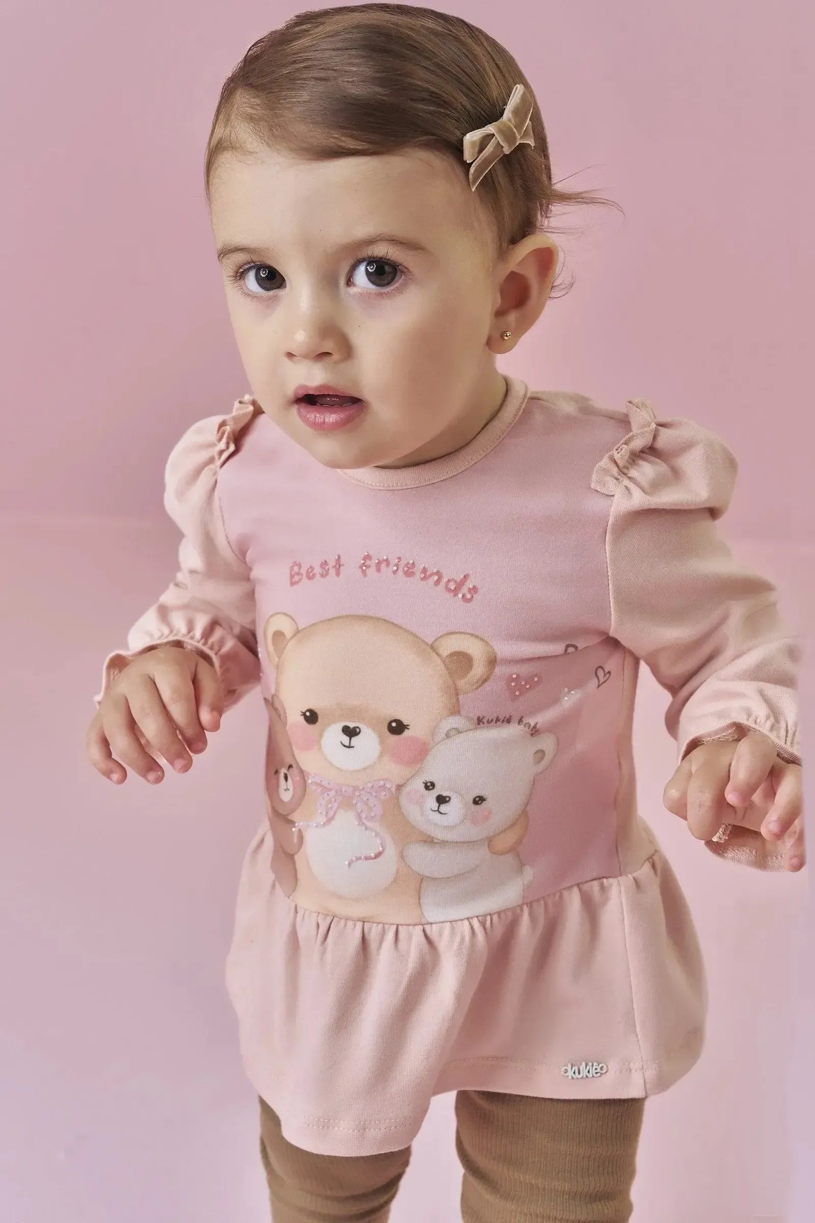 Conjunto de Bata em Cotton e Calça Legging em Canelado 92192 Kukiê Bebê Menina