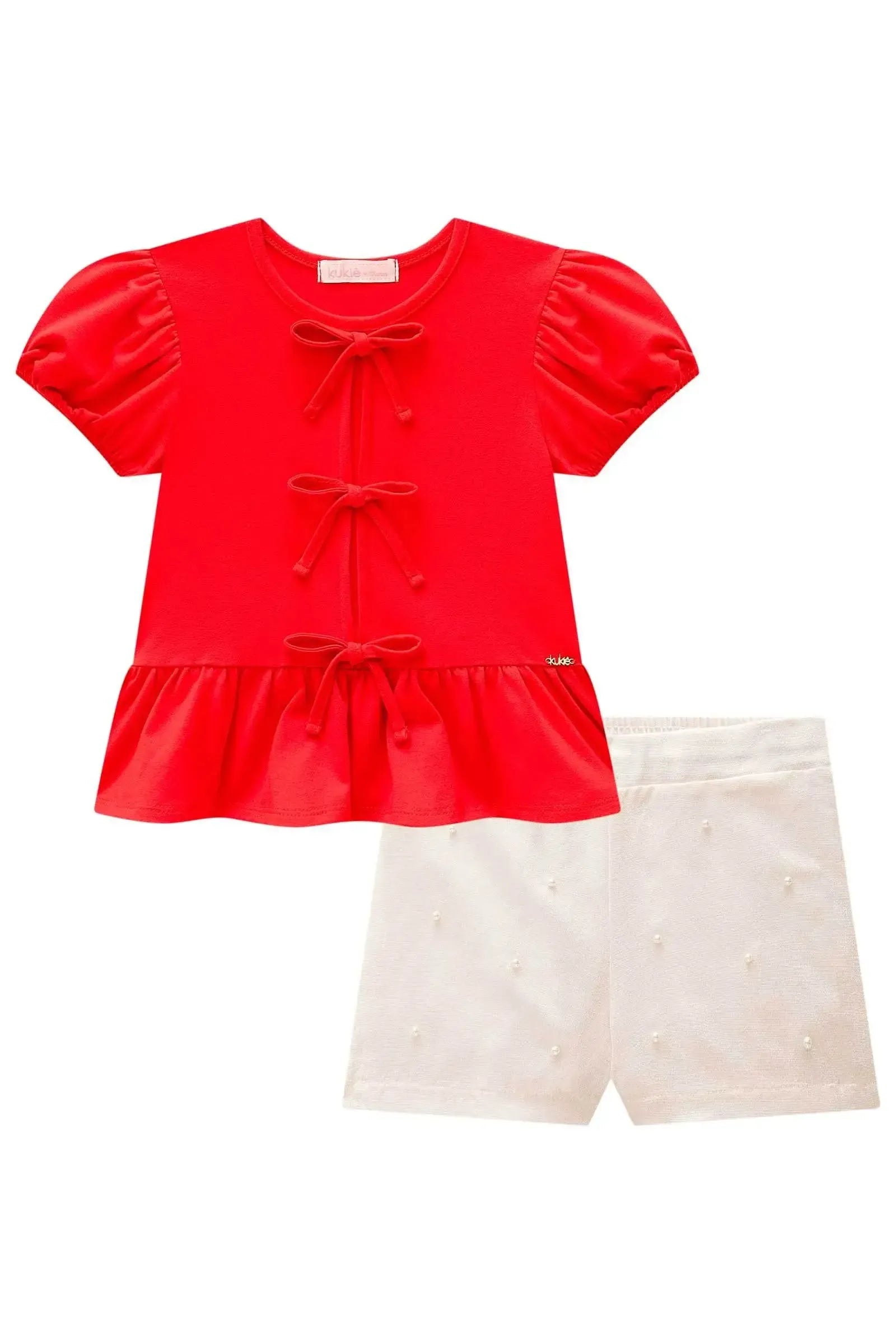 Conjunto de Bata em Cotton e Shorts em Linho Gold 99201 Kukiê Infantil Menina