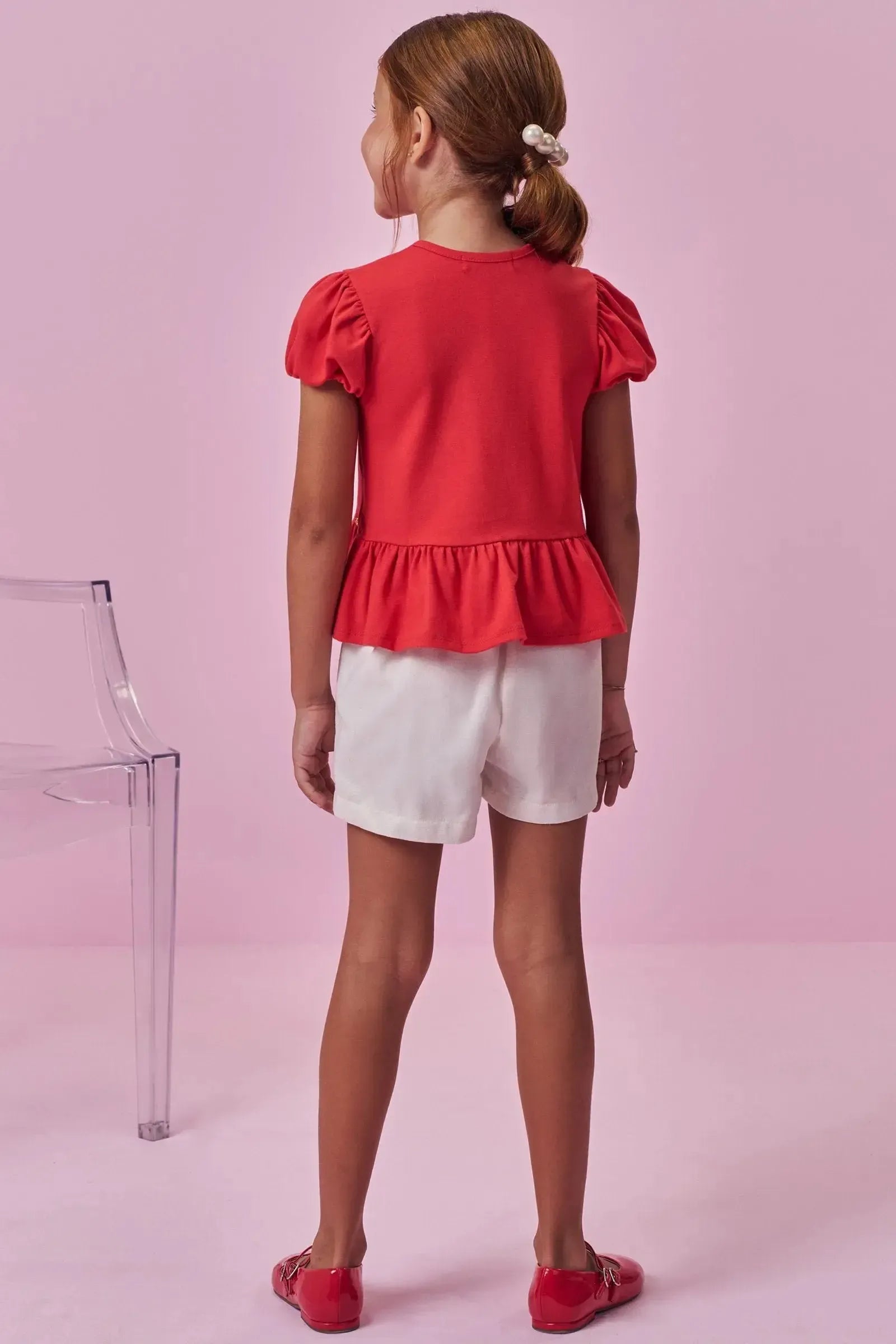 Conjunto de Bata em Cotton e Shorts em Linho Gold 99201 Kukiê Infantil Menina