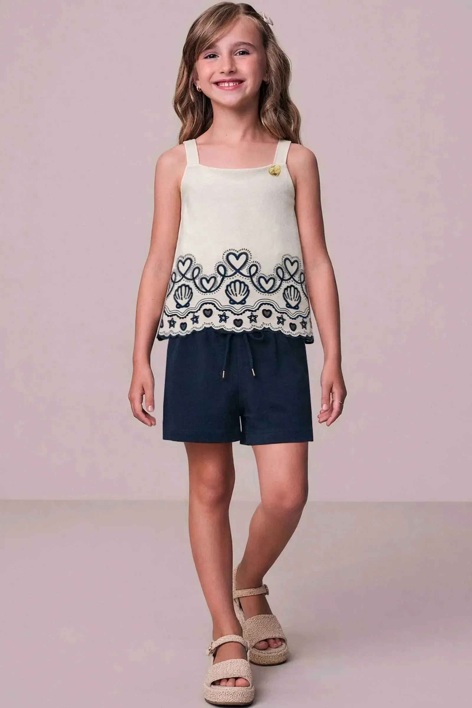 Conjunto de Bata em Cotton e Shorts em Sarja com Elastano 21736 Infanti Infantil Menina