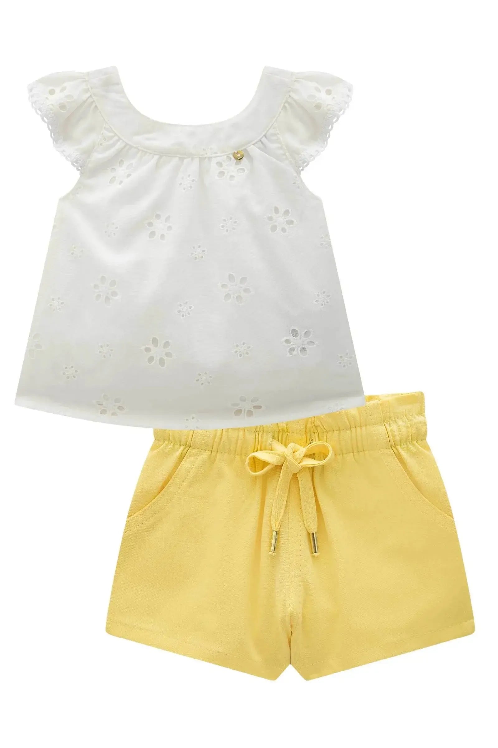 Conjunto de Bata em Laise Sunny e Shorts em Sarja com Elastano 87088 Infanti Bebê Menina