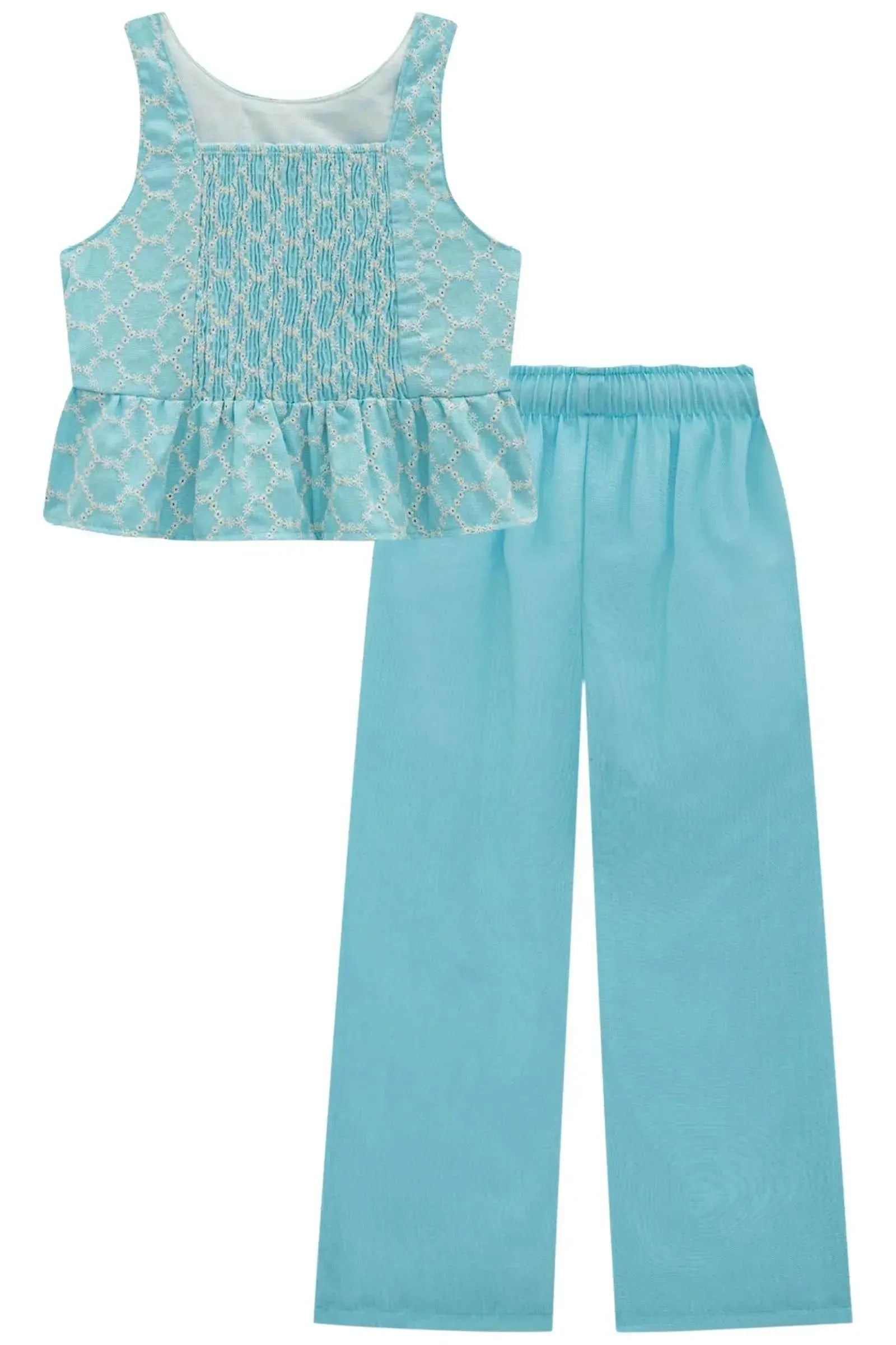Conjunto de Bata em Linho Bordado e Calça Mariner em Tecido Linho 97017 Infanti Infantil Menina