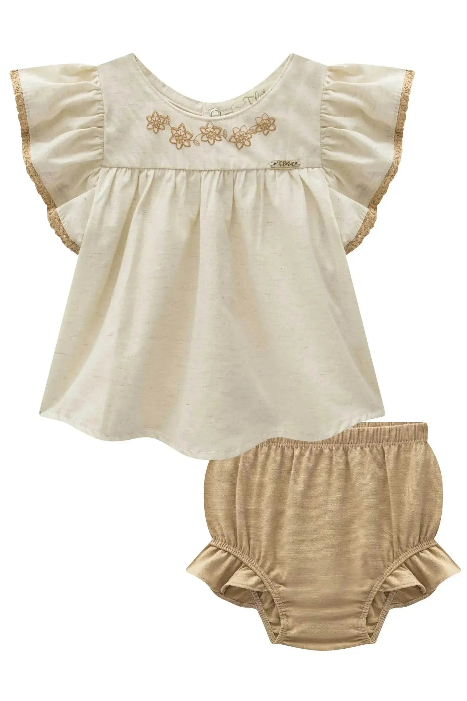 Conjunto de Bata em Linho Deluxe com Tapa Fralda em Linho com Elastano 97159 Infanti Bebê Menina
