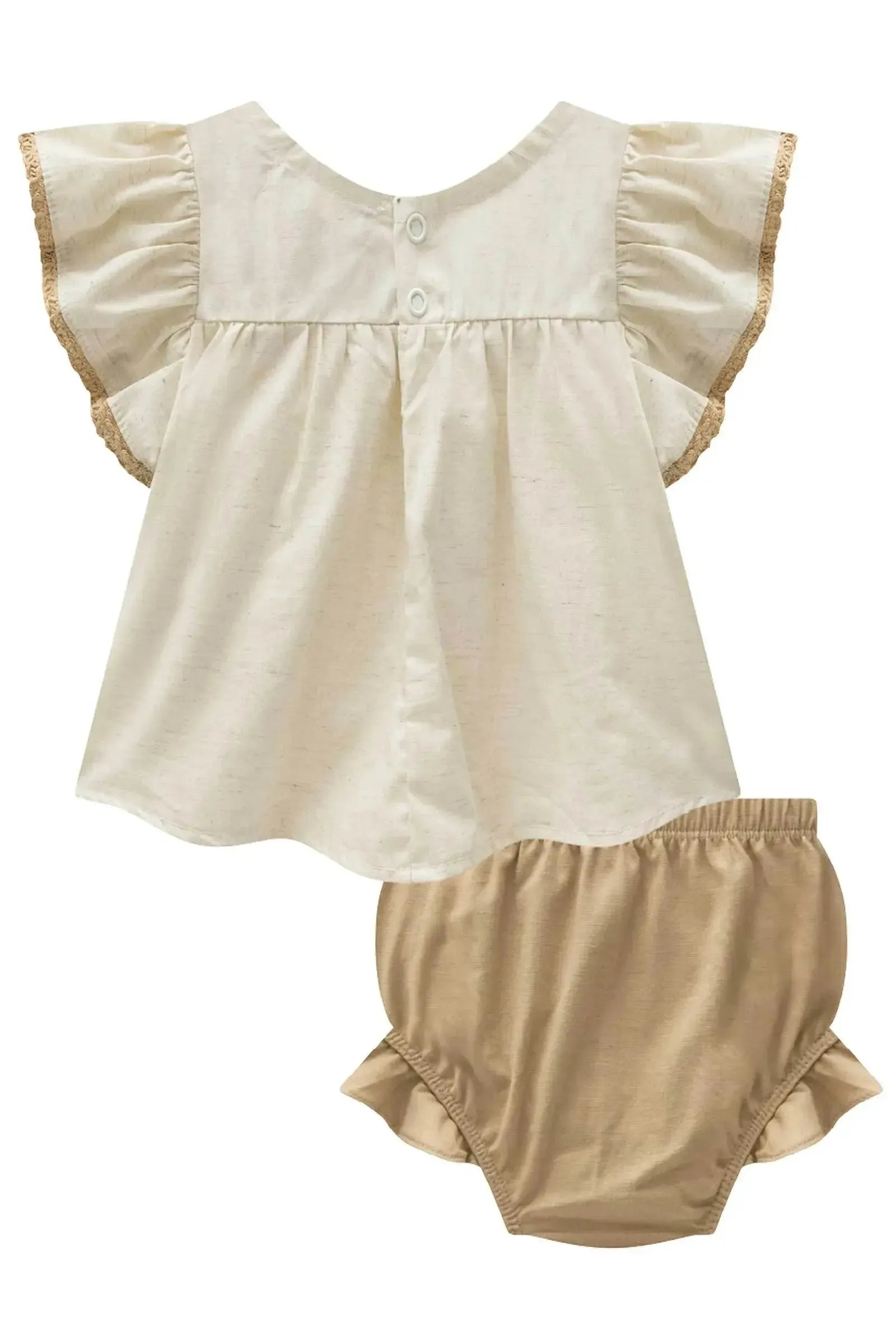 Conjunto de Bata em Linho Deluxe com Tapa Fralda em Linho com Elastano 97159 Infanti Bebê Menina