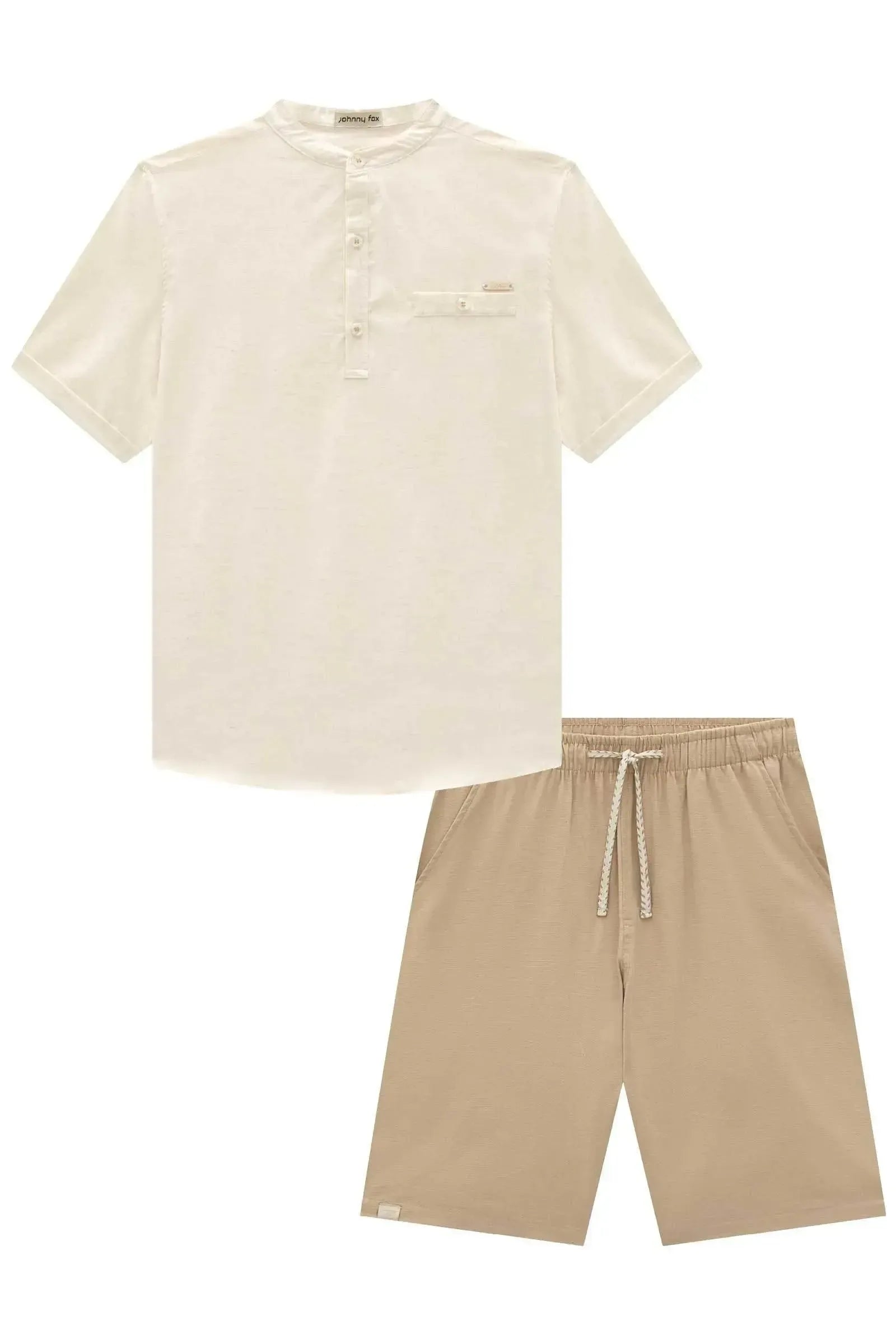 Conjunto de Bata em Linho Deluxe e Bermuda em Linho Santorine com Elastano 95751 Johnny Fox Teen Menino
