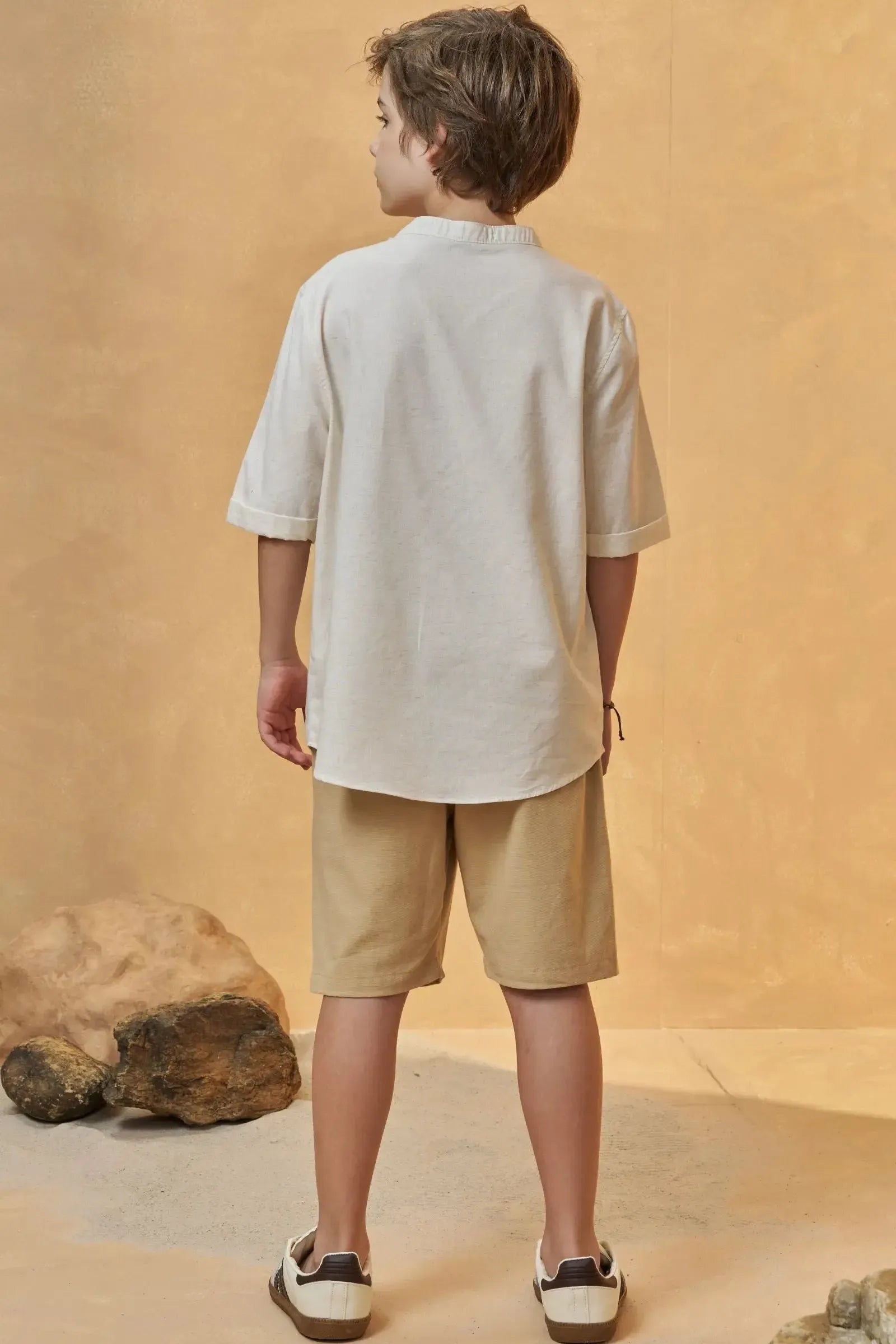 Conjunto de Bata em Linho Deluxe e Bermuda em Linho Santorine com Elastano 95751 Johnny Fox Teen Menino