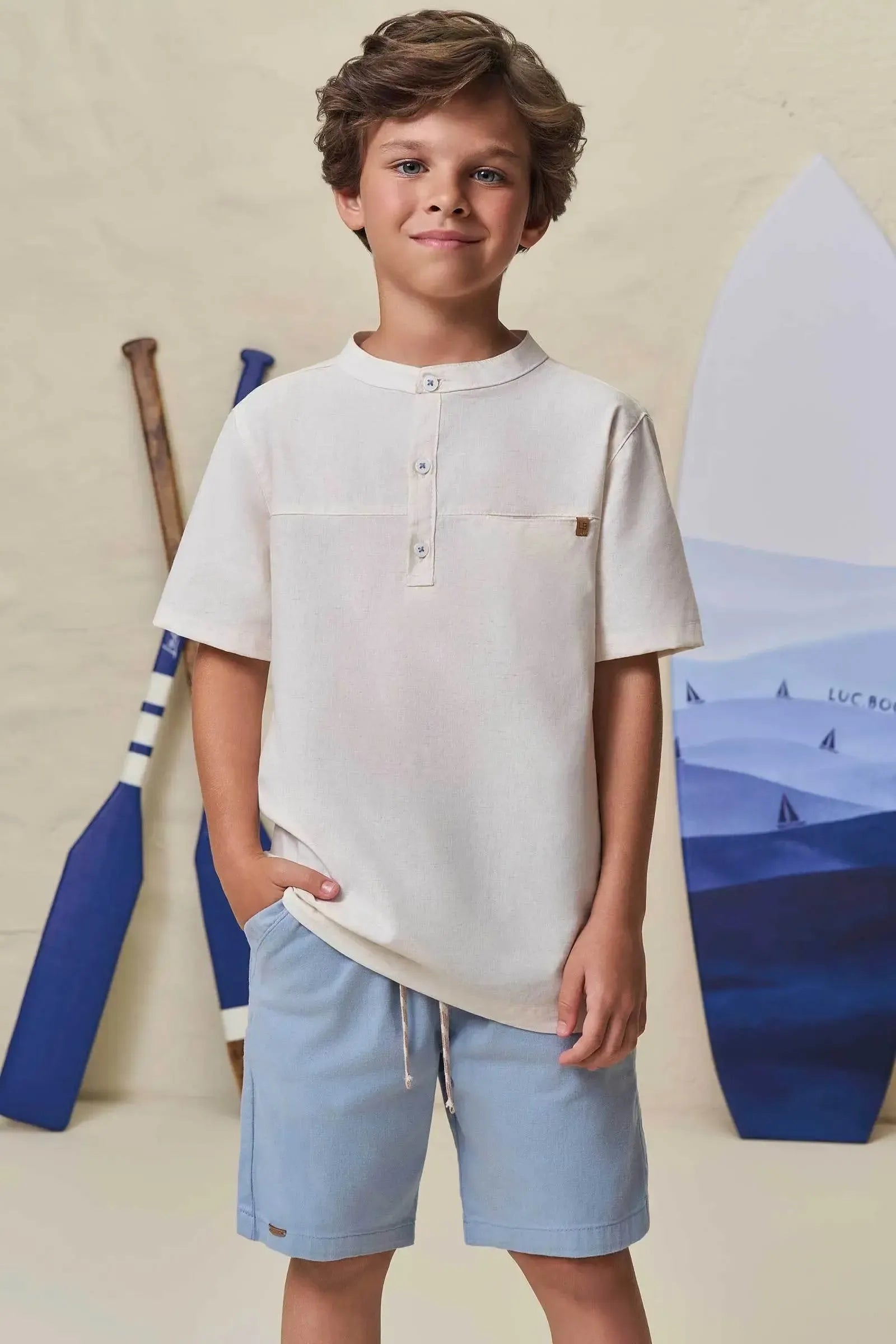 Conjunto de Bata em Linho Deluxe e Sarja Ônix com Elastano 99309 LucBoo Infantil Menino
