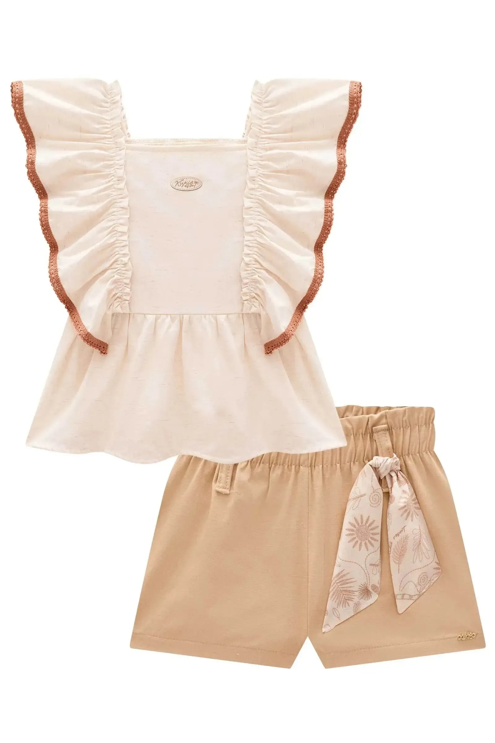 Conjunto de Bata em Linho Deluxe e Shorts em Linho Santorini com Elastano 98310 Kukiê Infantil Menina