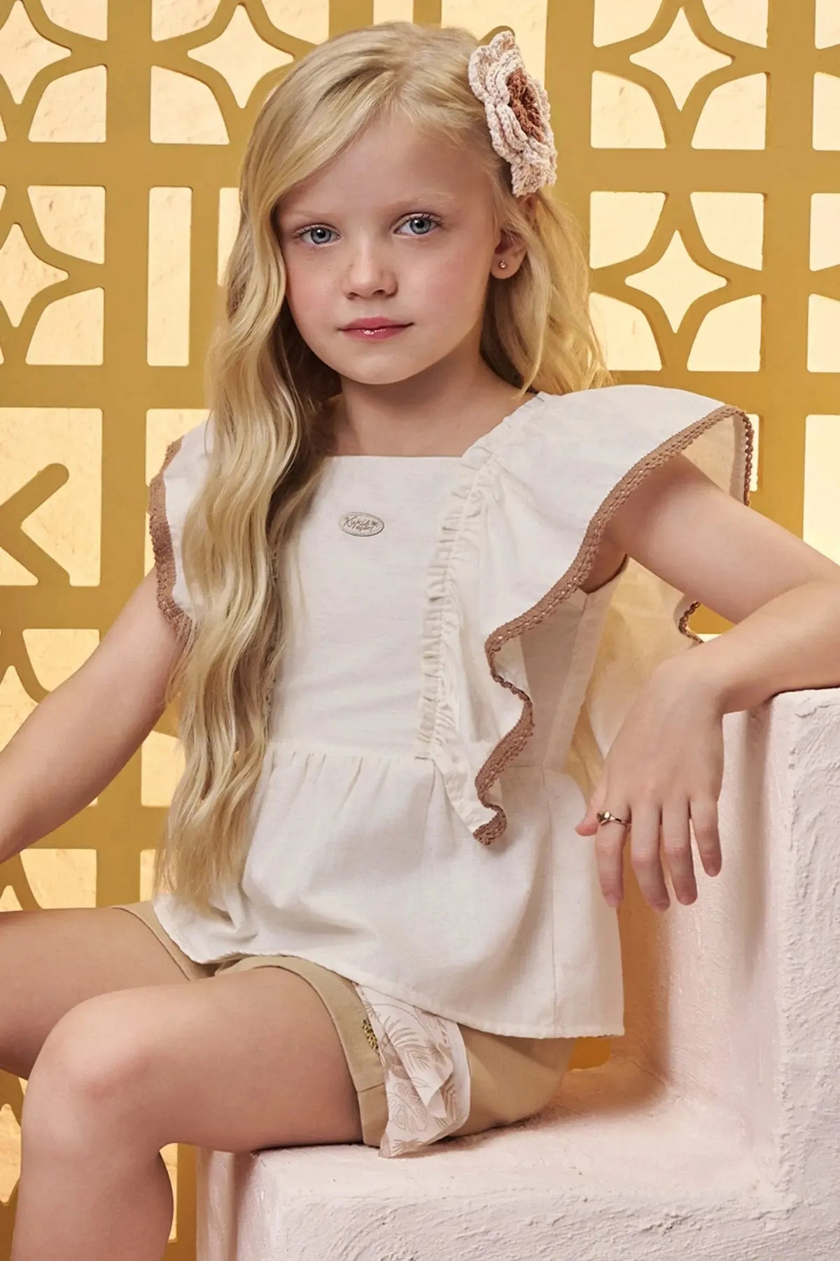 Conjunto de Bata em Linho Deluxe e Shorts em Linho Santorini com Elastano 98310 Kukiê Infantil Menina