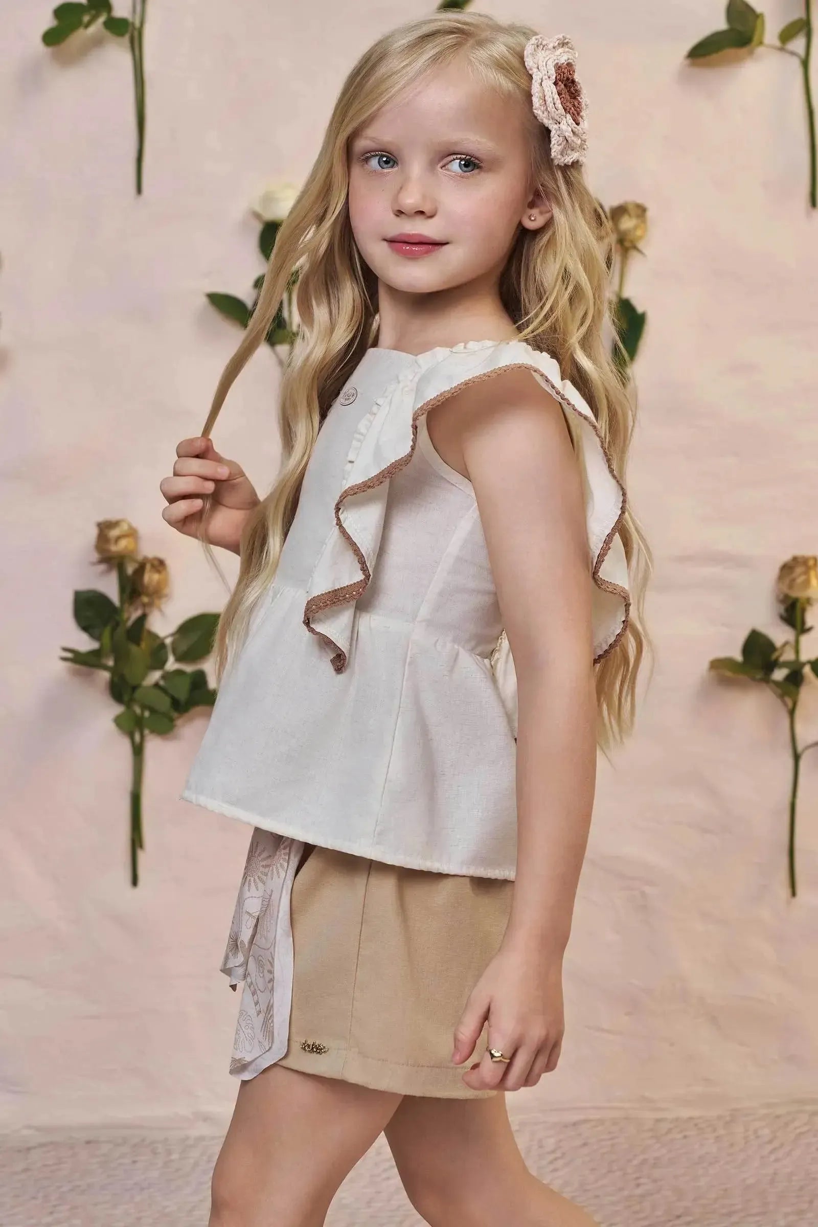 Conjunto de Bata em Linho Deluxe e Shorts em Linho Santorini com Elastano 98310 Kukiê Infantil Menina