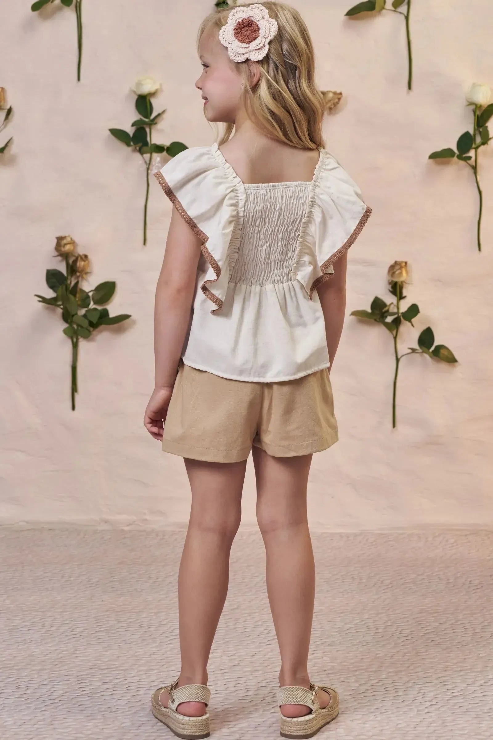 Conjunto de Bata em Linho Deluxe e Shorts em Linho Santorini com Elastano 98310 Kukiê Infantil Menina