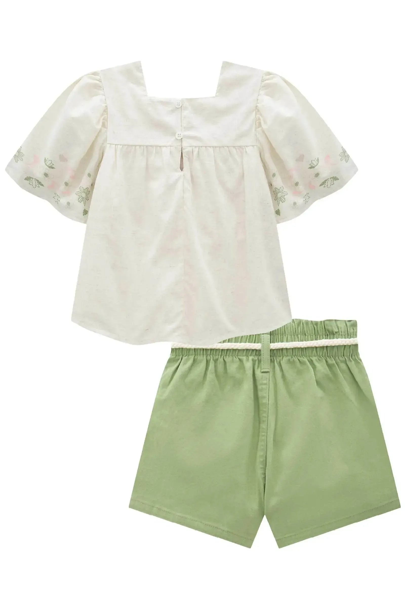 Conjunto de Bata em Linho Deluxe e Shorts em Sarja com Elastano 93559 Infanti Infantil Menina