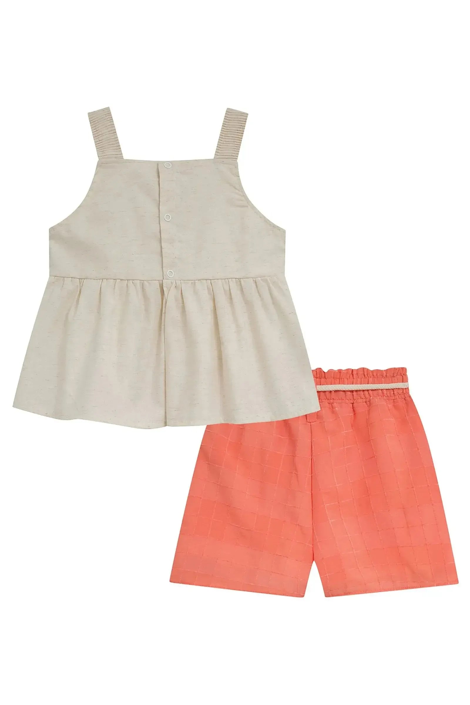 Conjunto de Bata em Linho Deluxe e Shorts em Tecido Grid Chenille 95889 Kukiê Infantil Menina