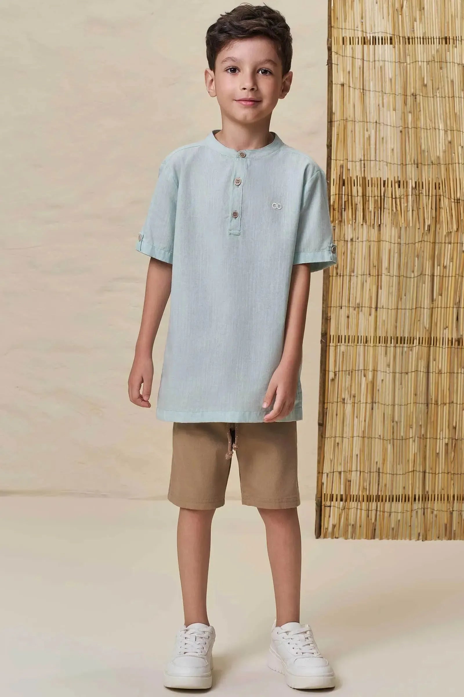 Conjunto de Bata em Linho Verano e Sarja Girassol com Elastano 99061 LucBoo Infantil Menino