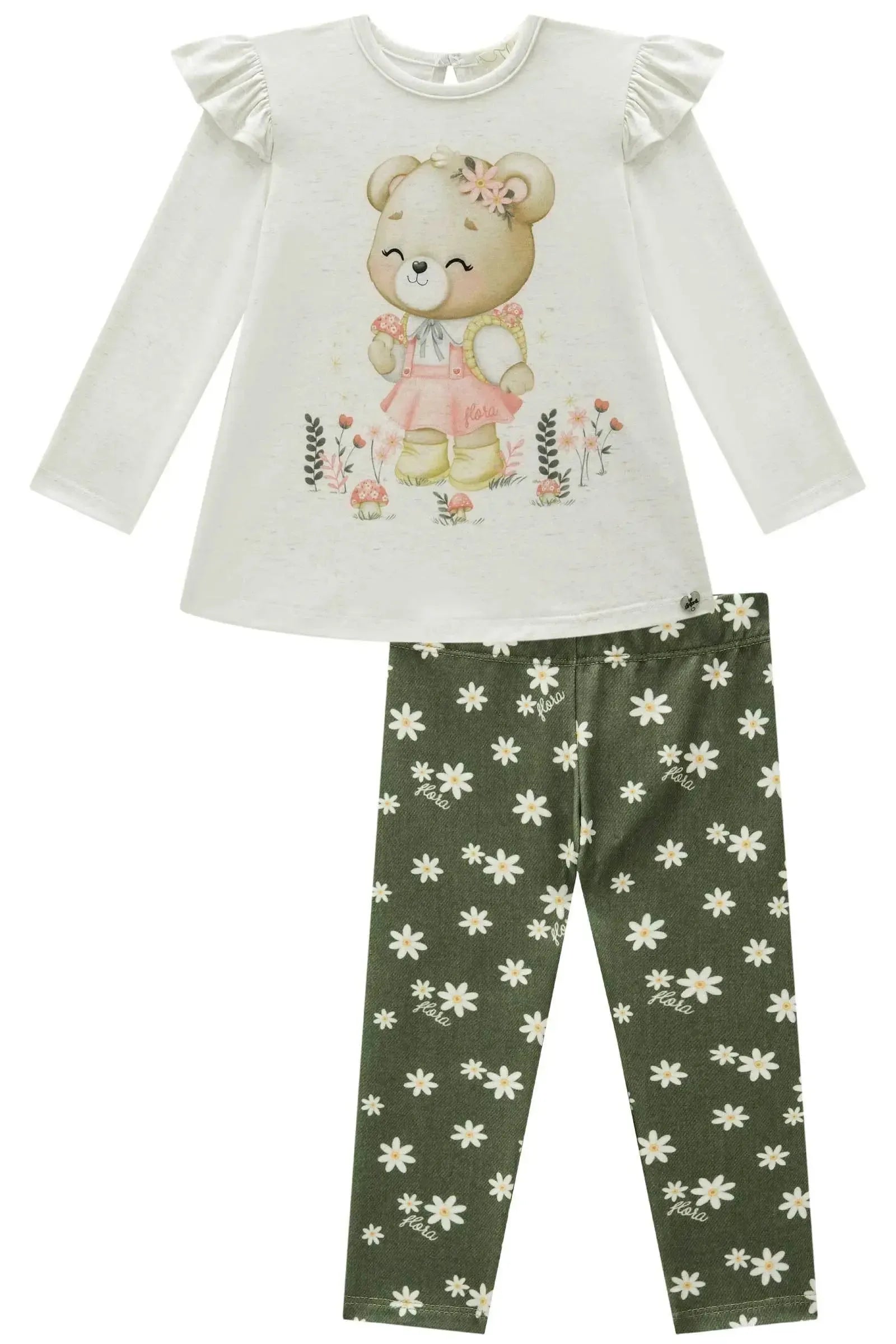 Conjunto de Bata em Malha Comfy Linho com Calça Legging em Molecotton 89650 Infanti Bebê Menina