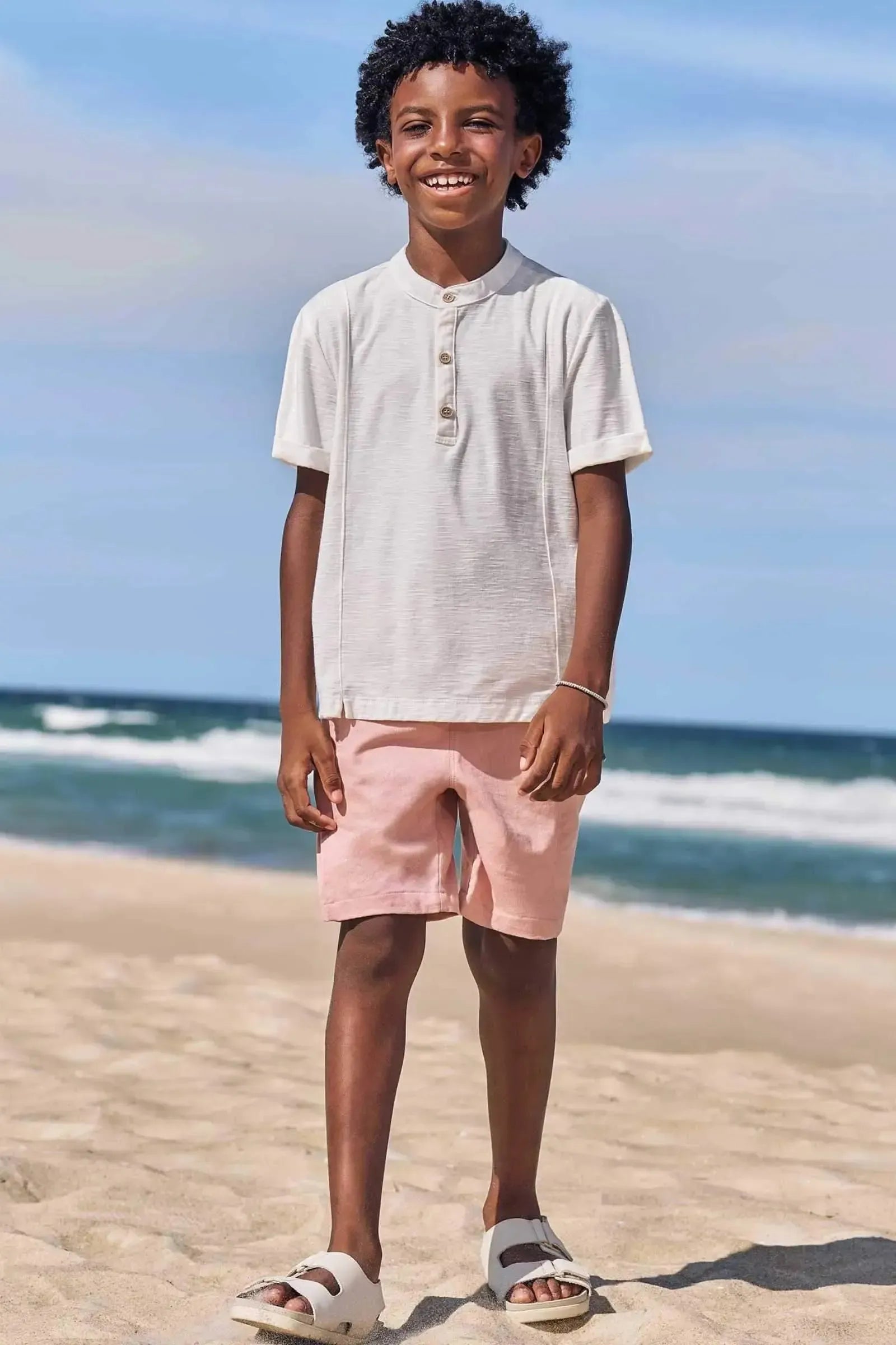 Conjunto de Bata em Malha Flamê e Bermuda em Linho Santorine com Elastano 86607 LucBoo Infantil Menino