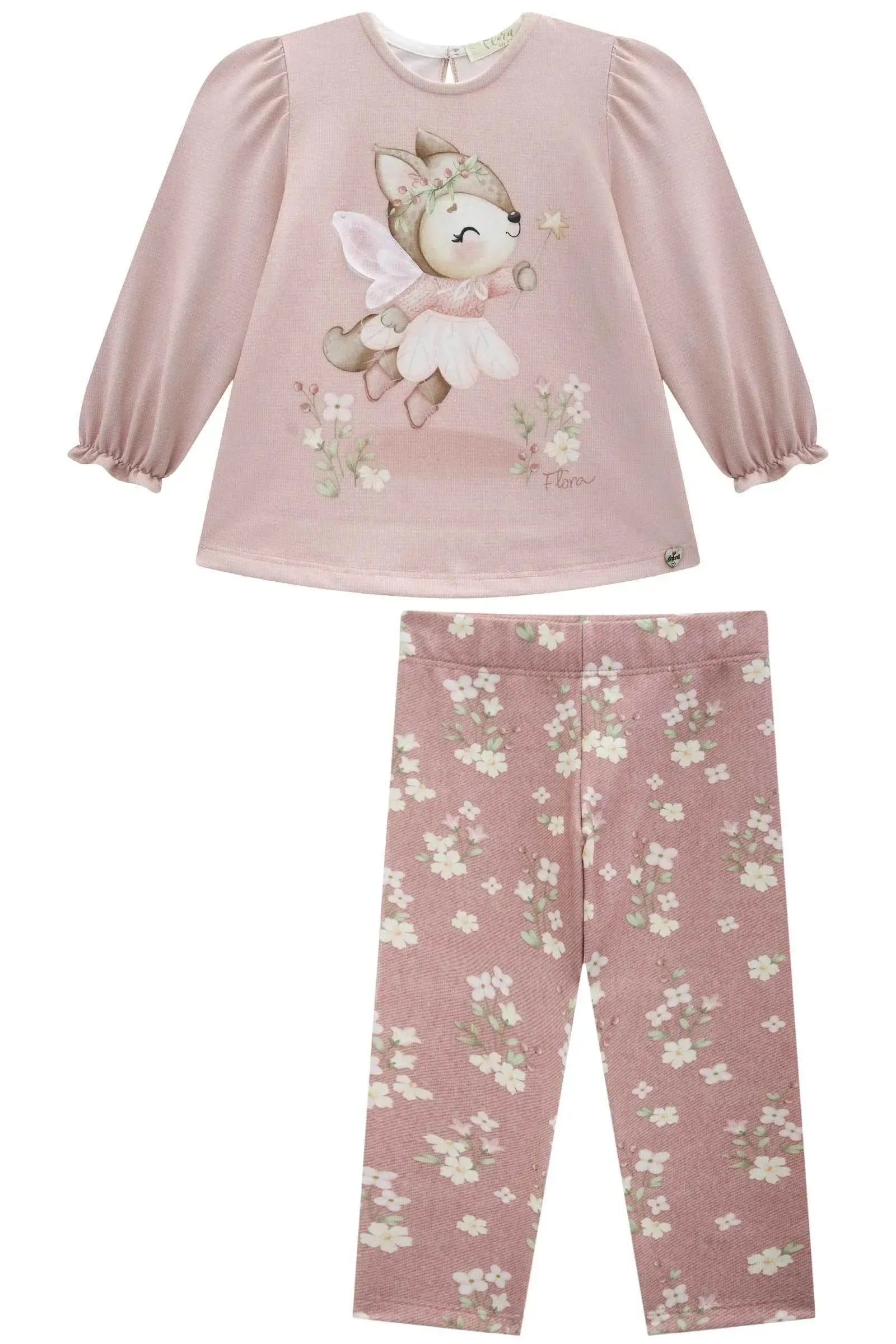 Conjunto de Bata em Malha Fresh com Calça Legging em Molecotton 89651 Infanti Bebê Menina