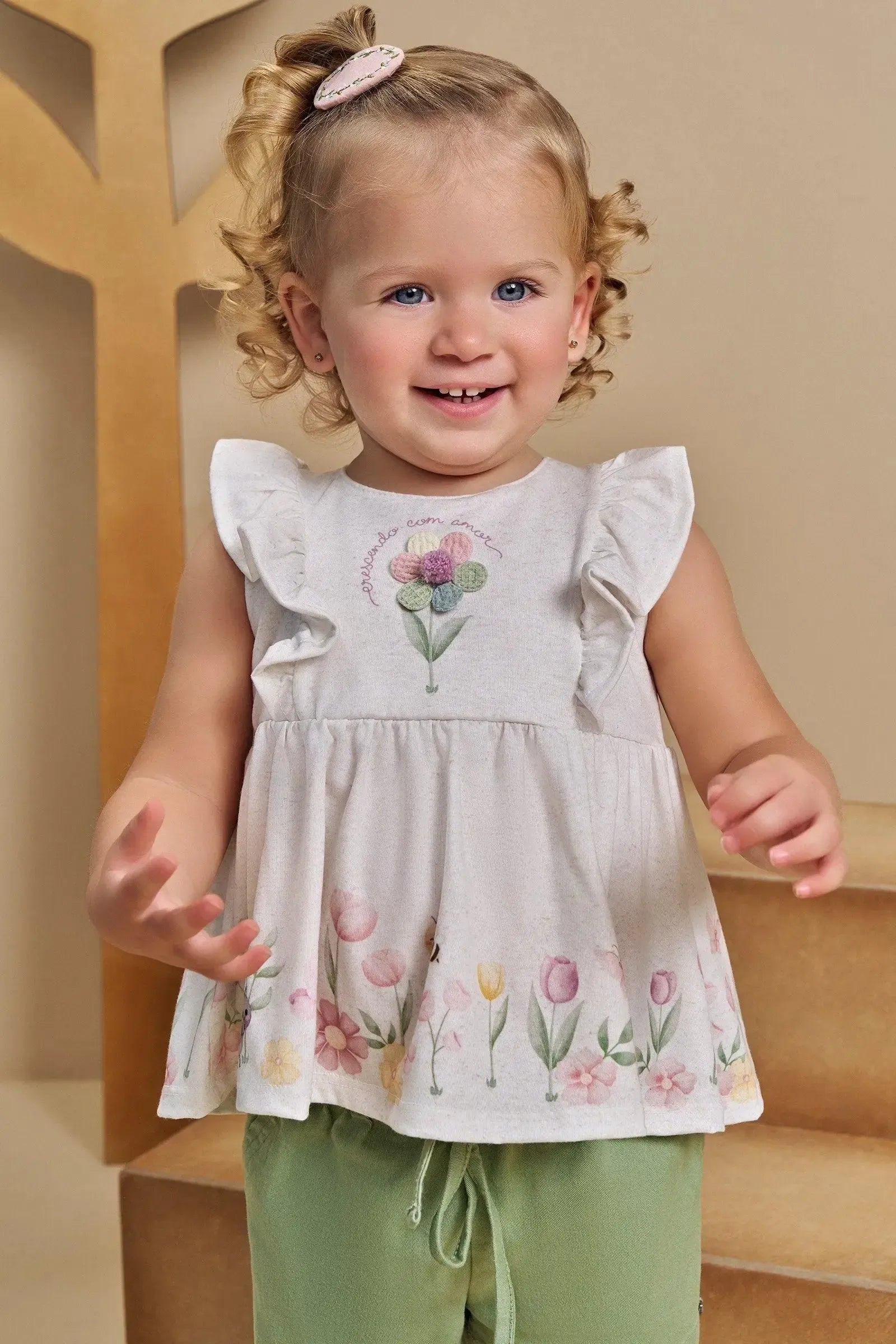 Conjunto de Bata em Malha Fresh e Shorts em Sarja com Elastano 93418 Infanti Infantil Menina