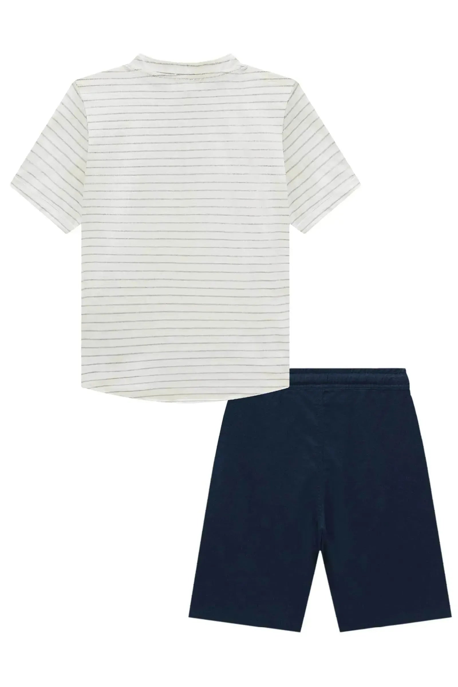 Conjunto de Bata em Malha Pontilhada e Bermuda em Linho Santorine com Elastano 95695 Johnny Fox Teen Menino